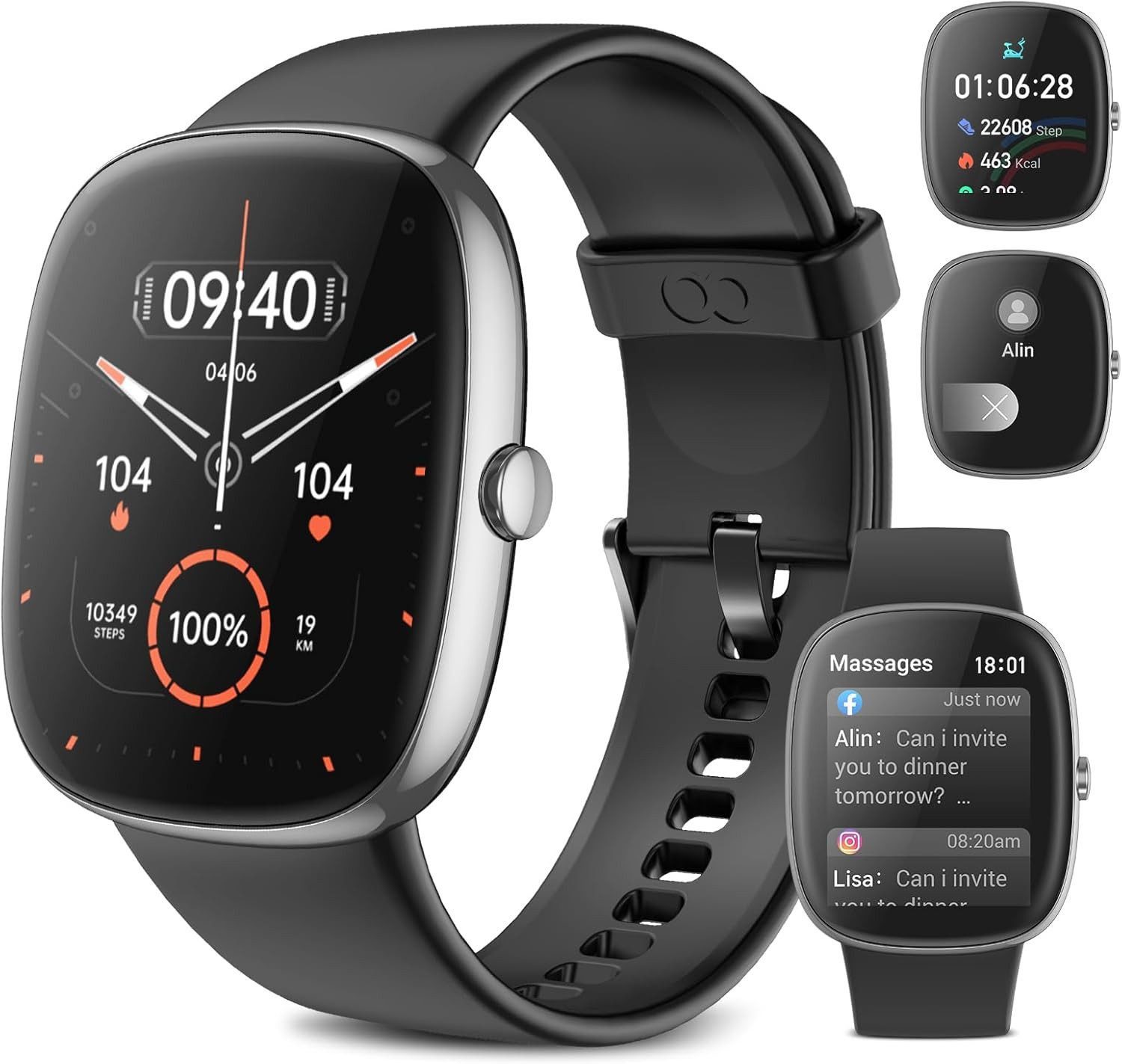 ibettertec Smartwatch, 2025 NEW Fitness Tracker uhr für Damen Herren Smartwatch (4.6 cm/1.83" HD Voll Touchscreen Zoll) Smartwatch Fitness Tracker Uhr, IP68 Wasserdicht, Uhren Watch für Android IOS, Fitnessuhr Tracker mit Pulsmesser Schrittzähler Schlafmonitor