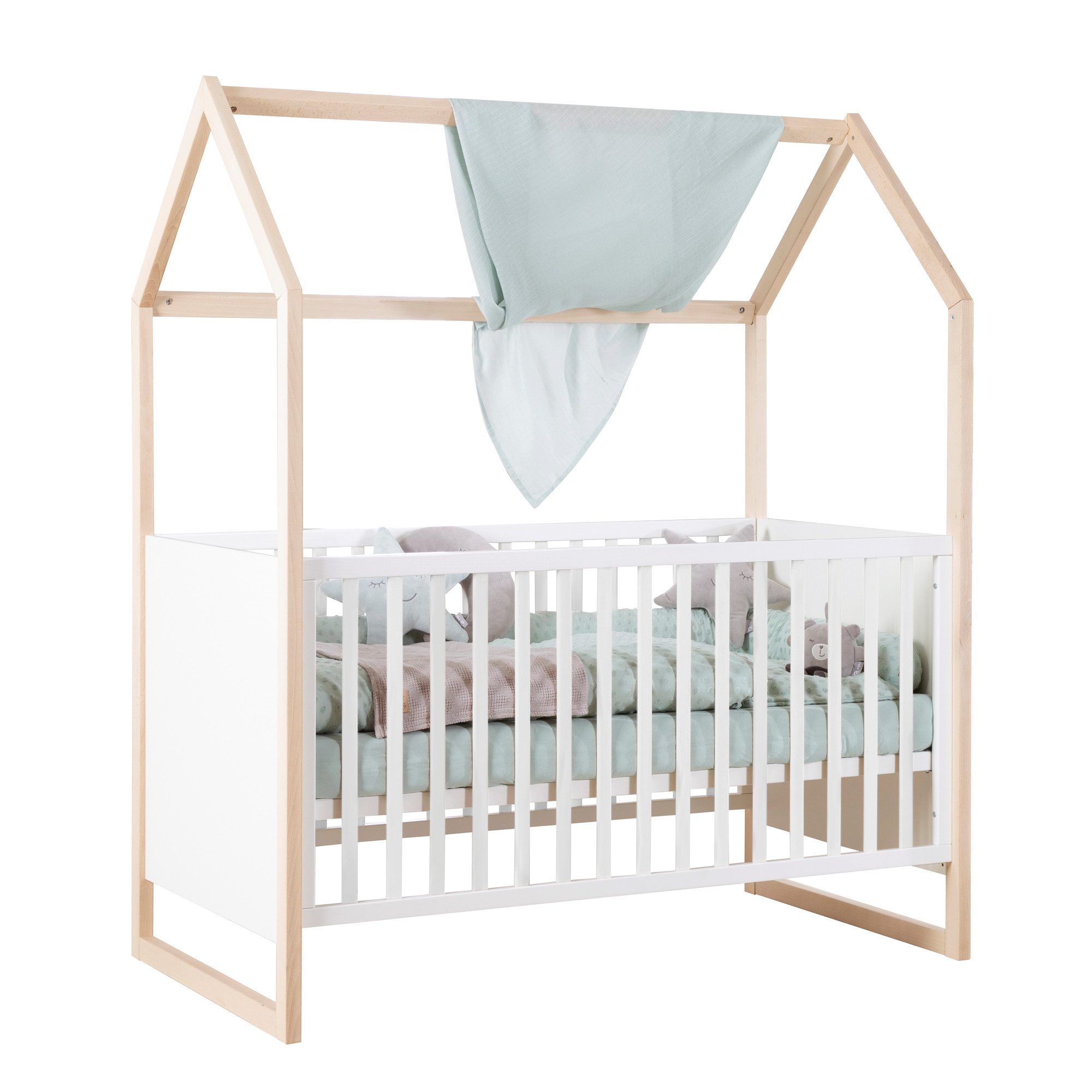 Babybett Noah 70 x 140 cm - modernes Gitterbett mit Beistellfunktion