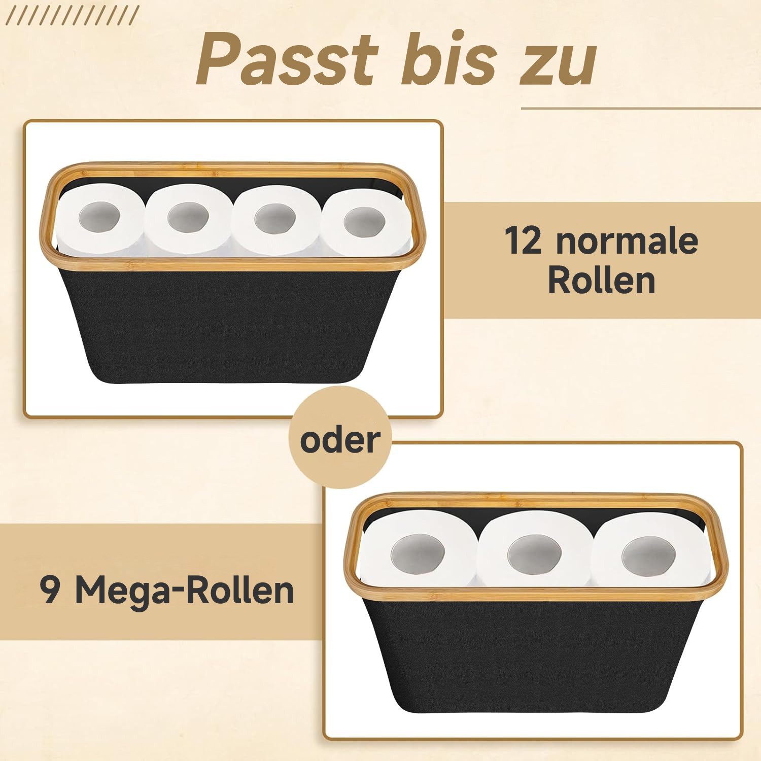 OSTWOLKE Toiletten-Ersatzrollenhalter Toilettenpapier Aufbewahrung Korb mit Deckel, Wasserdicht & Faltbar, Toilettenpapier Aufbewahrung Korb mit Deckel, Wasserdicht & Faltbar