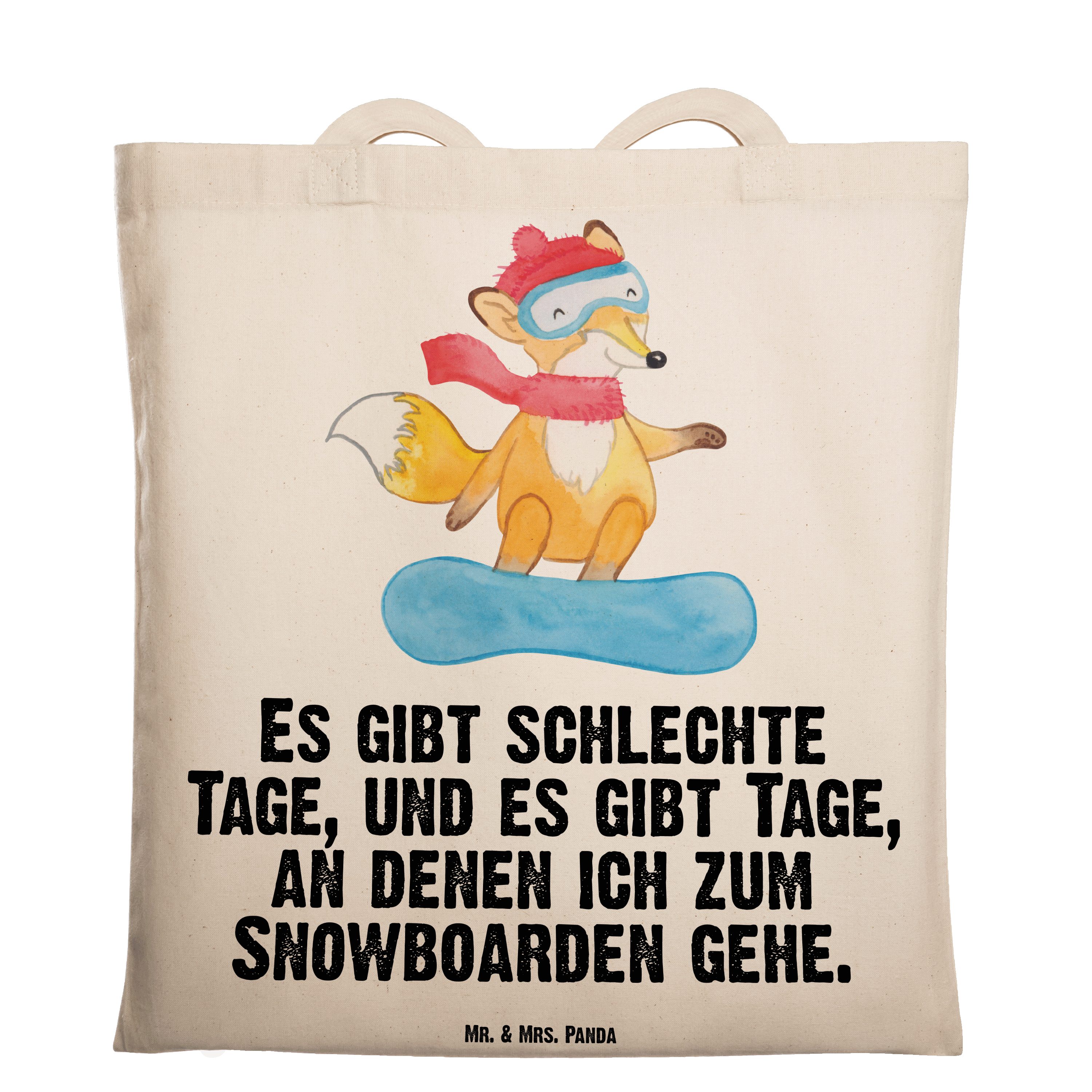 Mr. & Mrs. Panda Tragetasche Fuchs Snowboarden Tage - Transparent - Geschenk, Beutel, Danke, Winte (1-tlg)