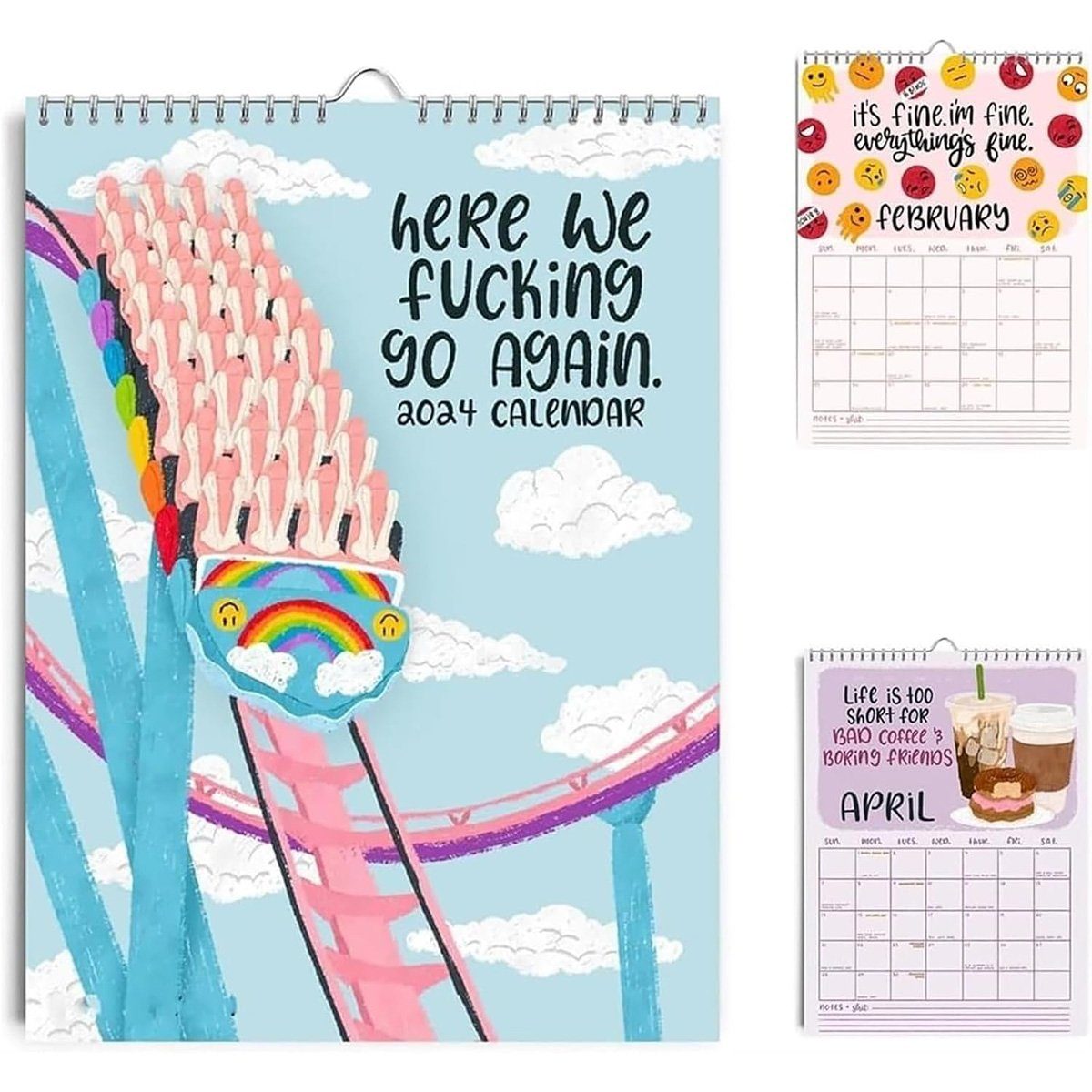 yozhiqu Wandkalender Kalender „Here We Go Again“ für 2024, lustiger Wochenplaner, Machen Sie sich bereit für ein Jahr voller bissiger Dirty Talk