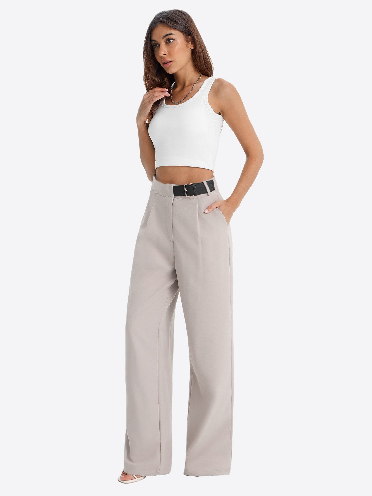 Imily Bela Marlene-Hose Damen Businesshose weitem Anzughose (Packung, 1-tlg., 1per-Pack) Mit Gürtel