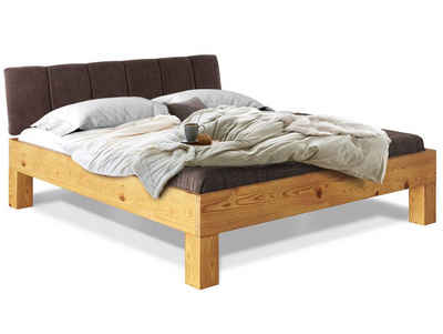 Moebel-Eins Massivholzbett, CURBY 4-Fuß-Bett mit Polster-Kopfteil, Material Massivholz, rustikale Altholzoptik, Fichte
