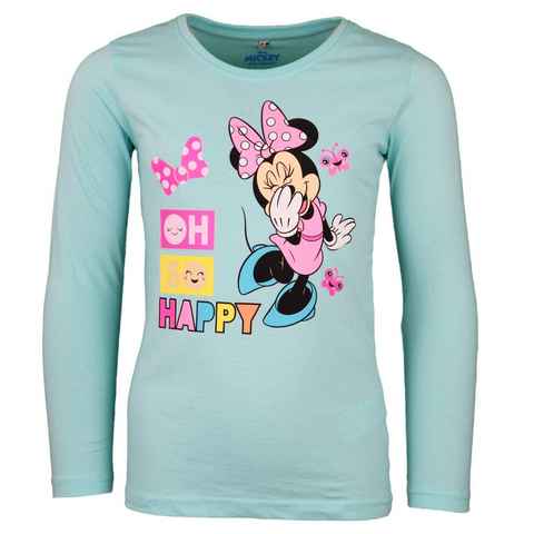 Disney Minnie Mouse Langarmshirt Minnie Maus hellblaues Kinder Shirt Gr. 104 bis 134, 100% Baumwolle