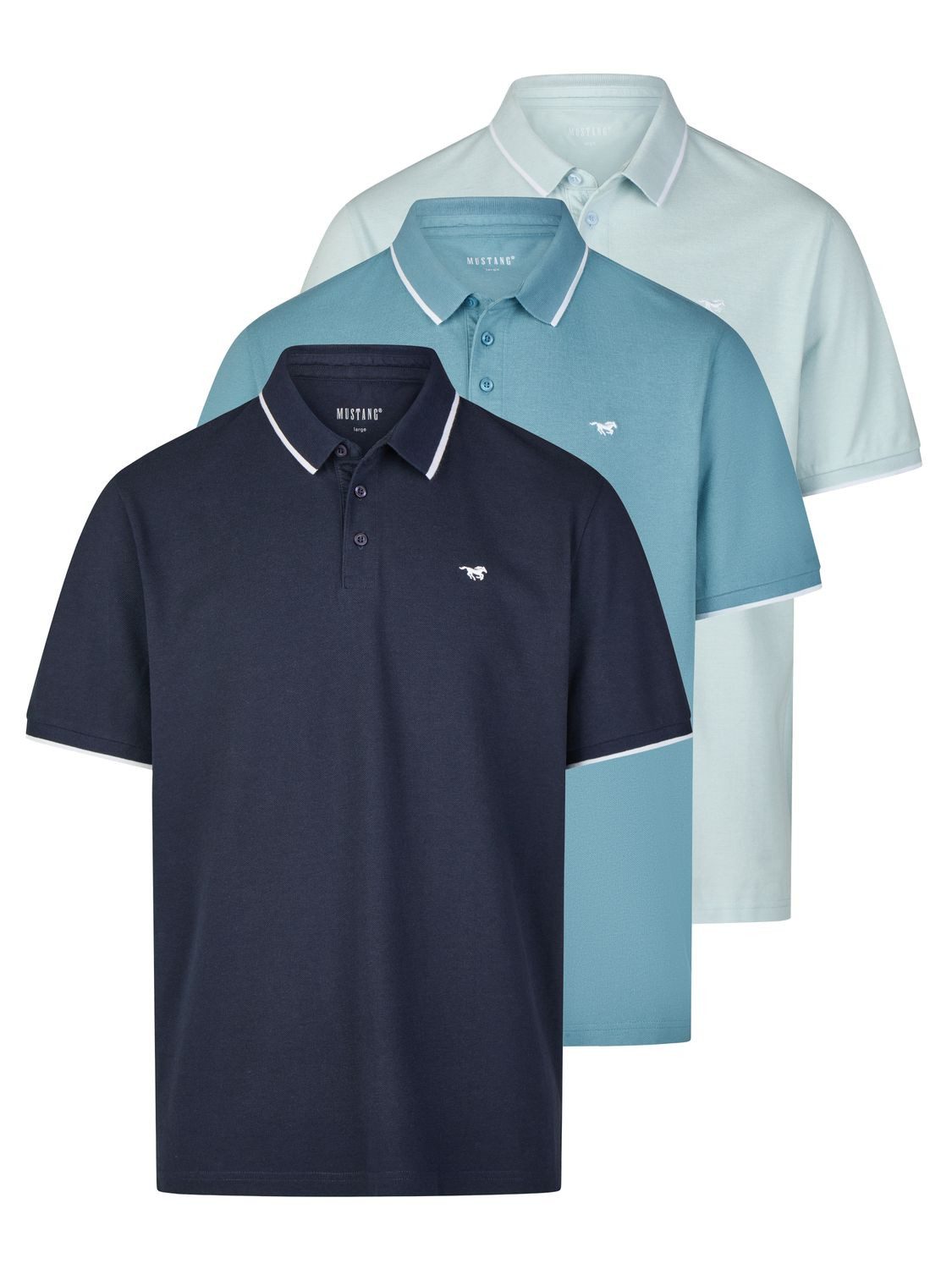 MUSTANG Poloshirt Herren Polohemd Pablo 3er-Set Regular Fit (Vorteilspack, 3-tlg) Basic Sommer Shirt aus 100% Baumwolle