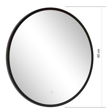 Lomadox Badspiegel LIVINGSTON-03, Rahmen schwarz, Touchschalter, LED-Ambientebeleuchtung