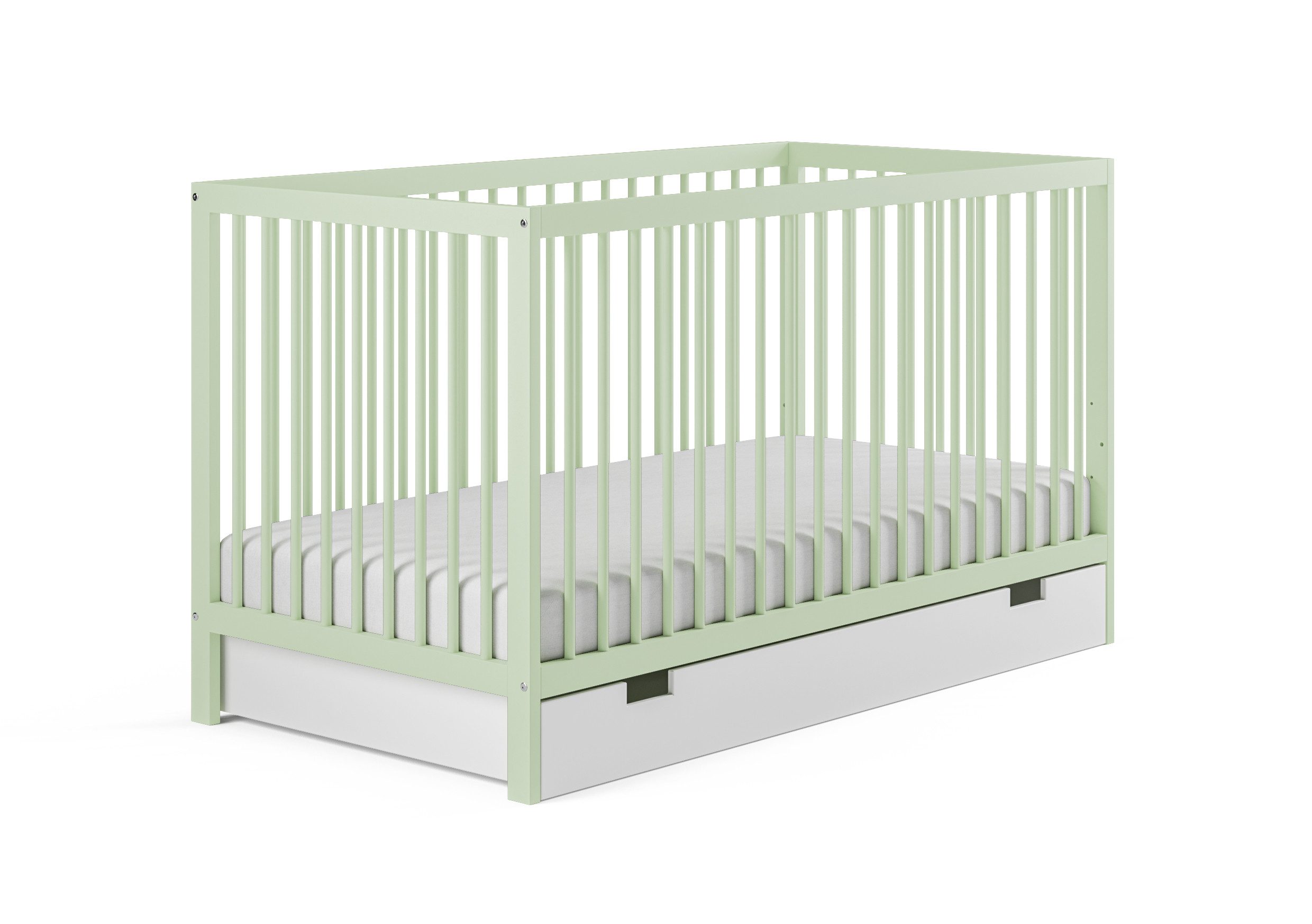 Kids Collective Kinderbett Babybett Gitterbett 60x120 und 70x140 cm höhenverstellbar, mit Schublade und Matratze grün 60x120 cm von Geburt bis 3. Lebensjahr