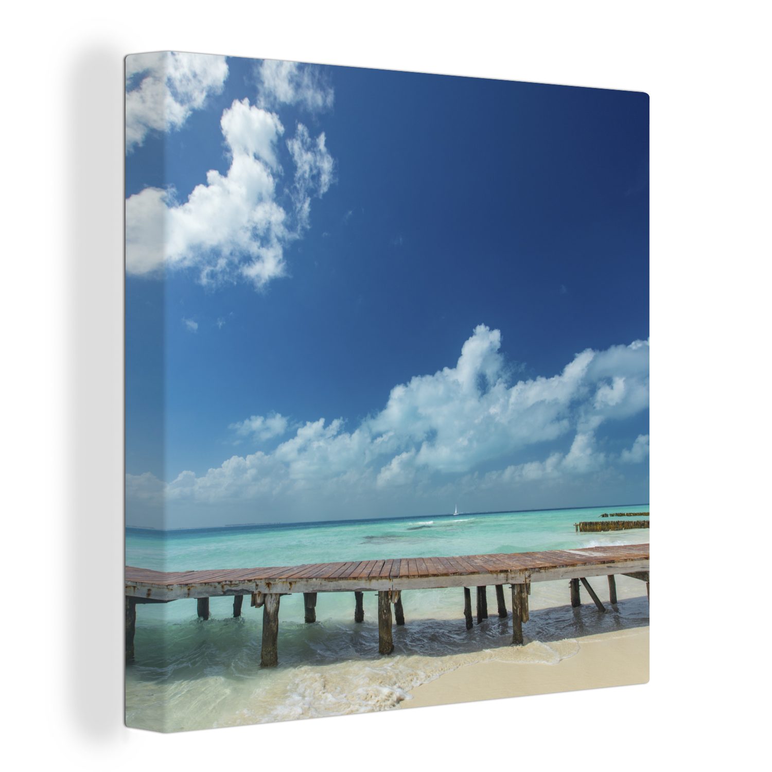 OneMillionCanvasses® Leinwandbild Eine Promenade am Karibischen Meer auf der mexikanischen Insel Isla, (1 St), Leinwand Bilder für Wohnzimmer Schlafzimmer
