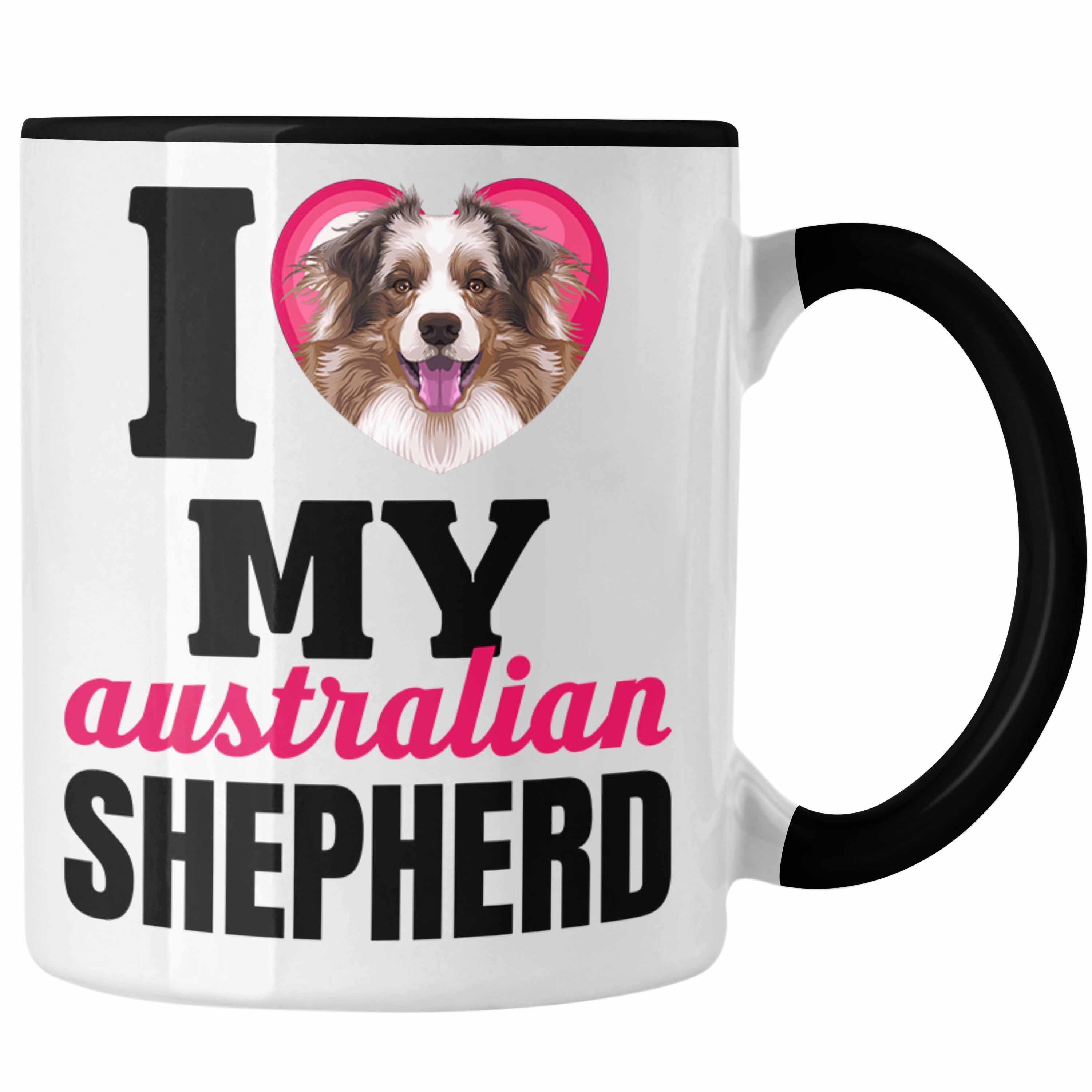 Trendation Tasse Australian Shepherd Besitzerin Tasse Geschenk Lustiger Spruch Geschenk Schwarz
