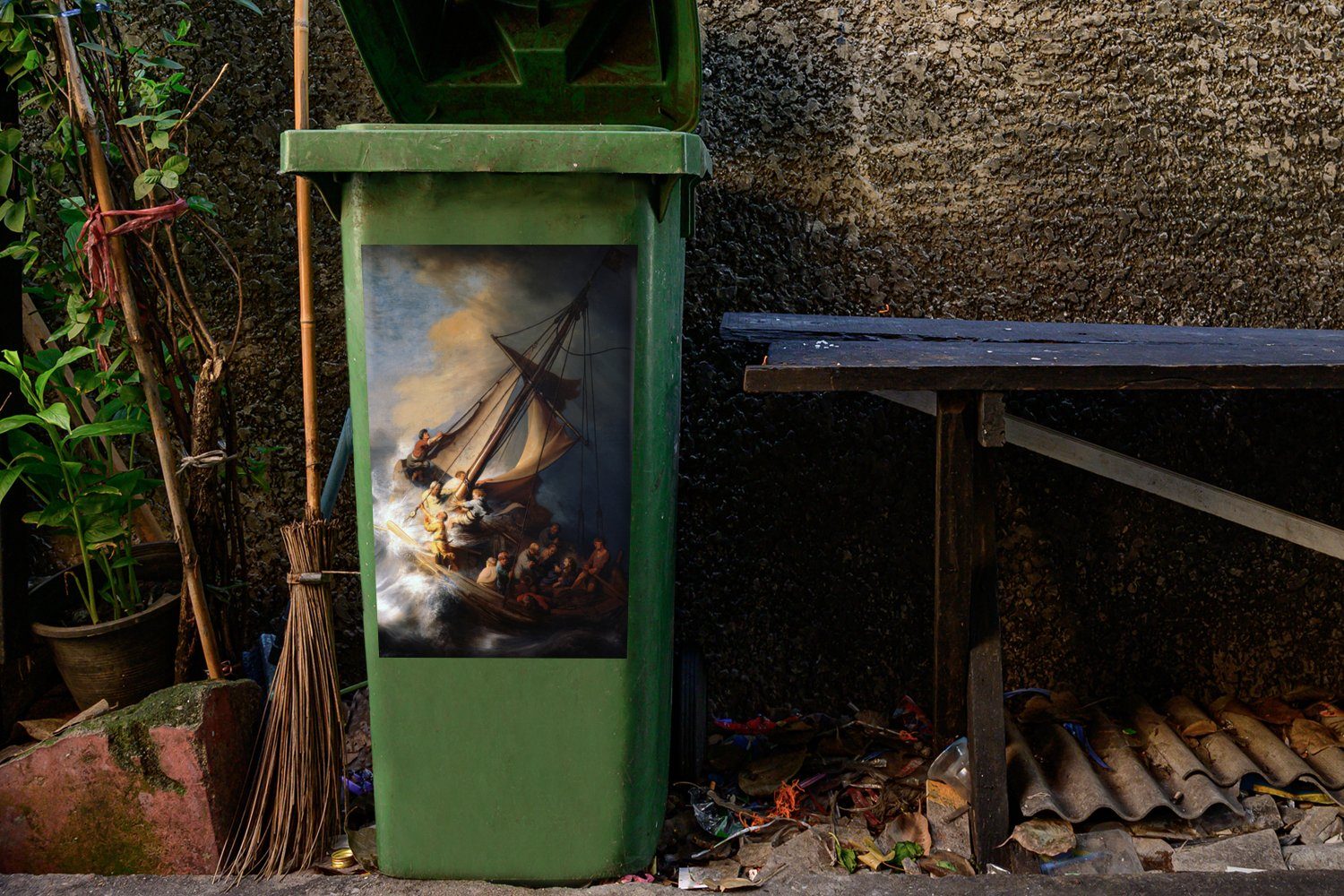 van MuchoWow (1 Mülleimer-aufkleber, dem Mülltonne, - Genezareth Gemälde St), Rijn auf Abfalbehälter Container, Rembrandt See von Wandsticker Sturm Der Sticker,