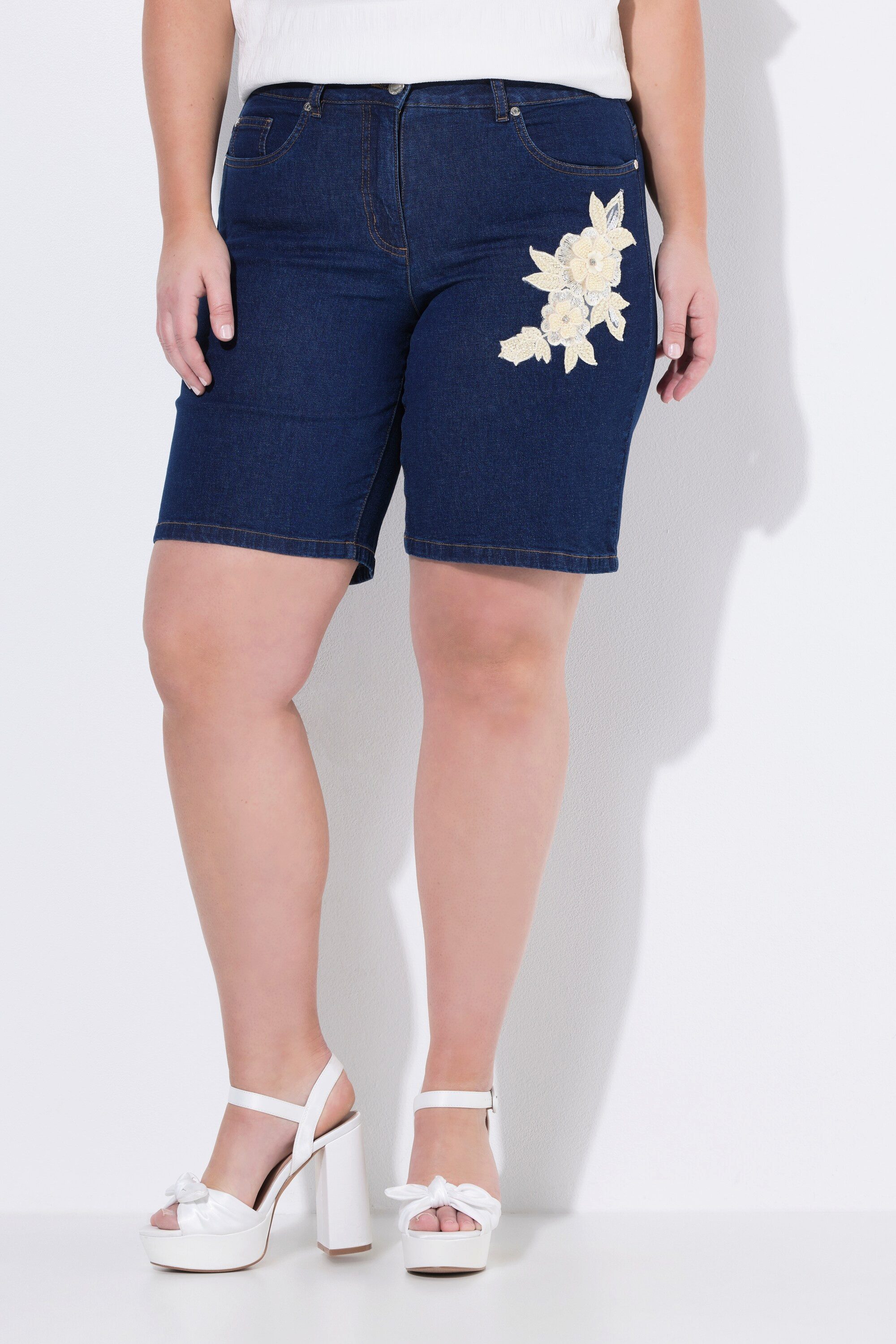 MIAMODA 5-Pocket-Jeans Jeans-Shorts weites Bein Patch 5-Pocket
