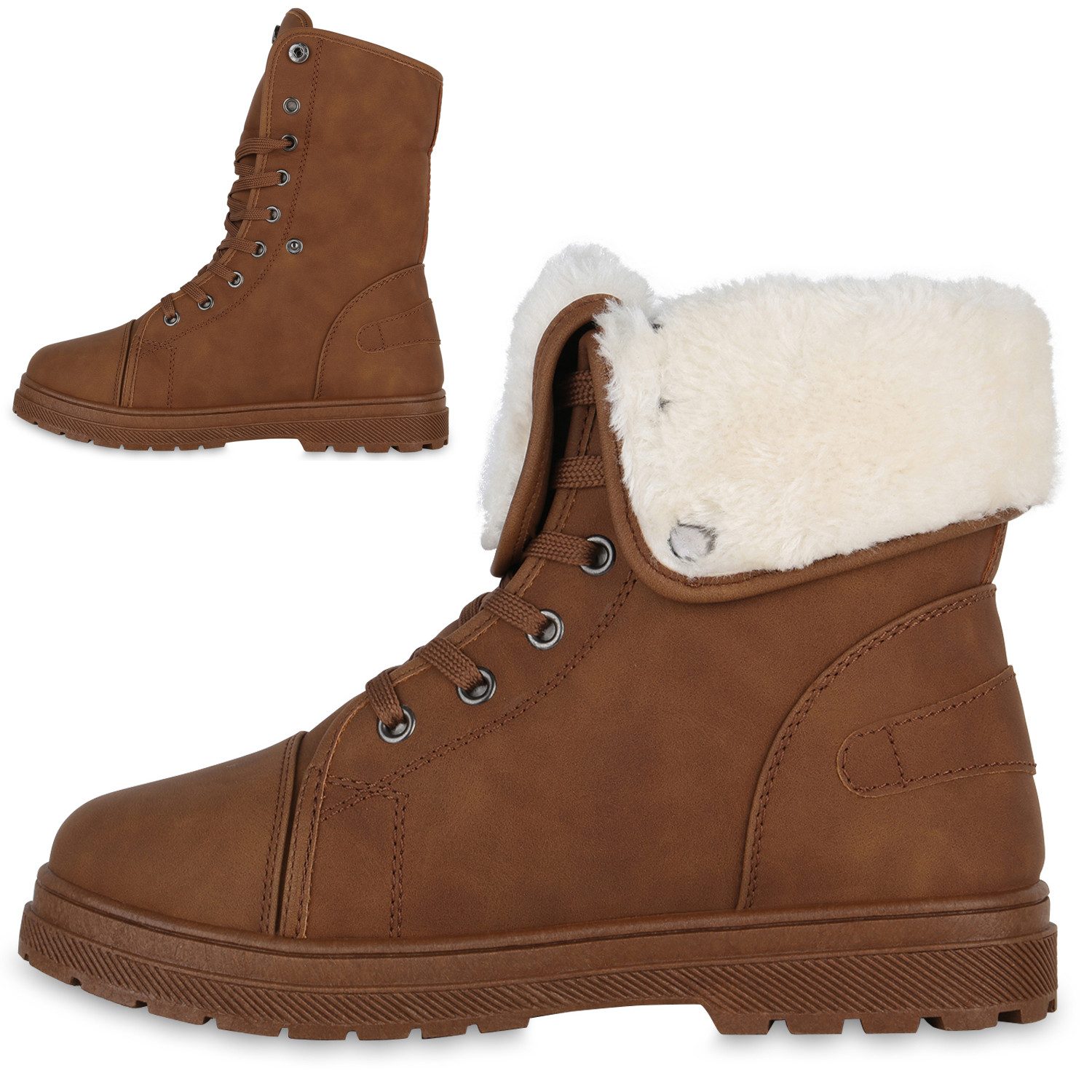 VAN HILL 840859 Sneaker Damen Warm Gefütterte Sneaker High Bequeme Schnallen Schnür-