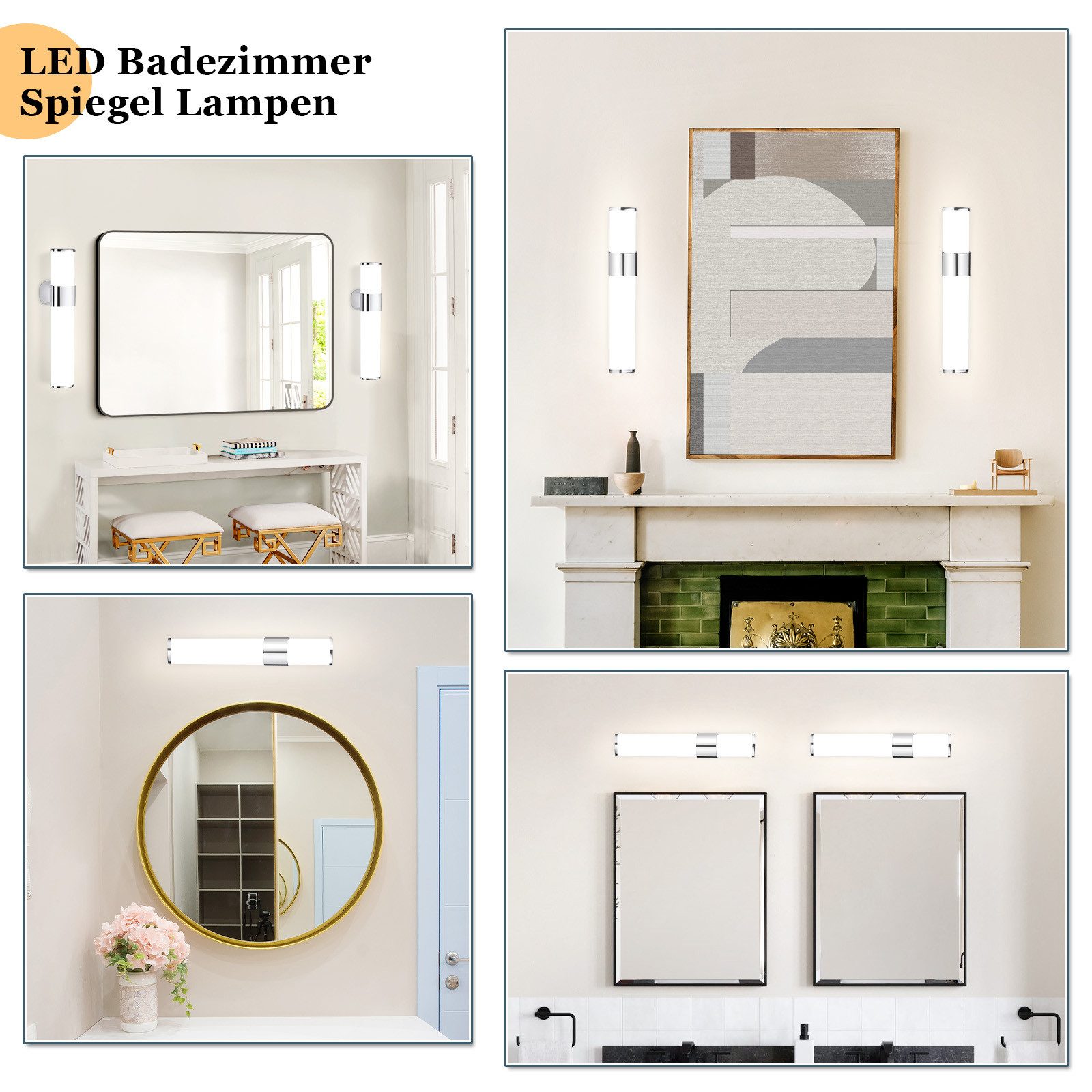 Glitzerlife 2er LED Spiegelleuchte Bad Spiegellampe - 6W 30CM Wandlampe IP44 Wasserdicht Chrom Modern Neutralweiß 4000K Badlampe Wandmontage Für Keller Badschrank_voghion.com