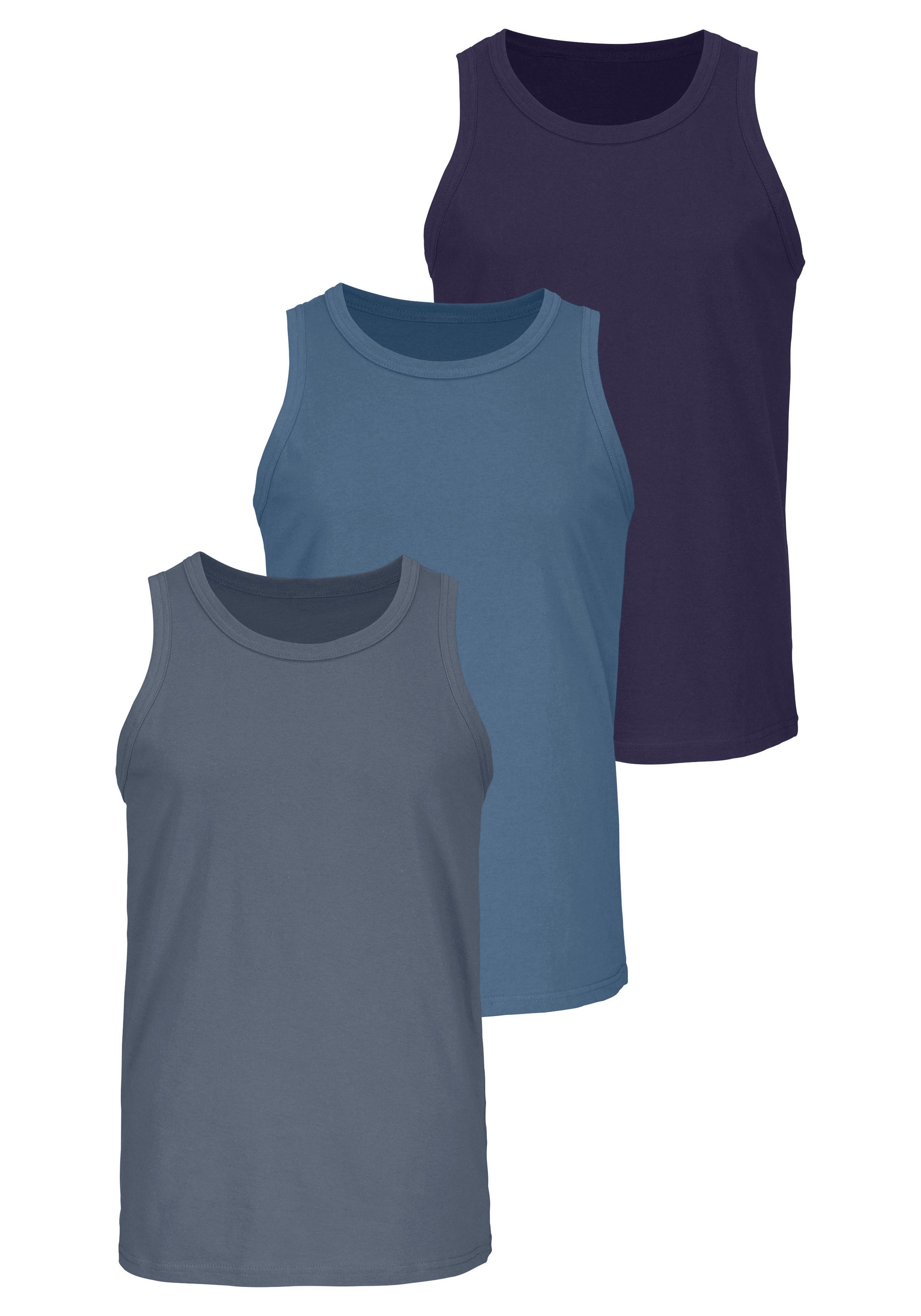 H.I.S Tanktop, Unterziehshirt, Unterhemd für Herren (3er-Pack) unifarben, Rundhalsausschnitt, aus Baumwolle