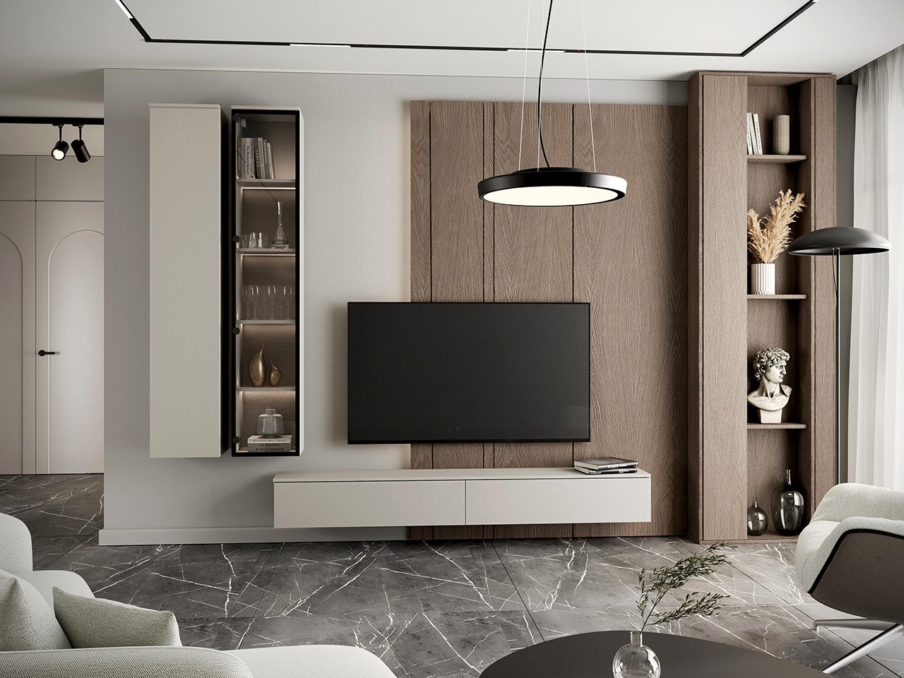 MOEBLINE Wohnwand Medienwand FIVO 1 kaschmir 3-St TV-Lowboard Hängeschränke günstig online kaufen