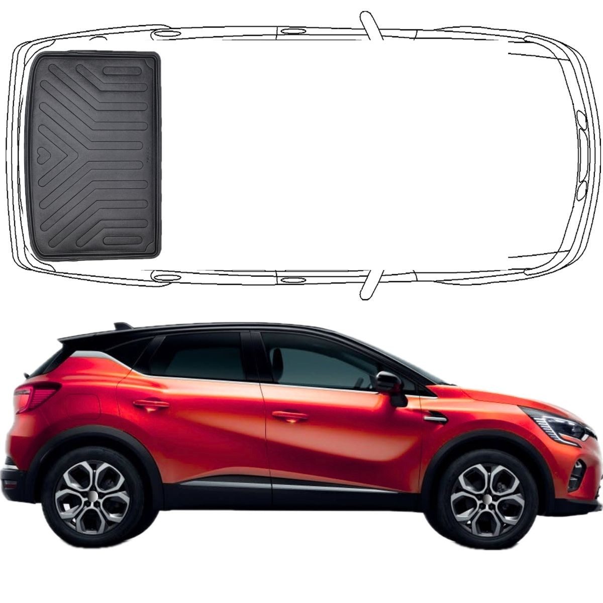 Trimak Passform-Fußmatten Oder Kofferraumwanne Oder Set für Renault Captur, Renault Captur 2. Gen. ab 2020 Untere Kofferraummatte TPE Antirutsch