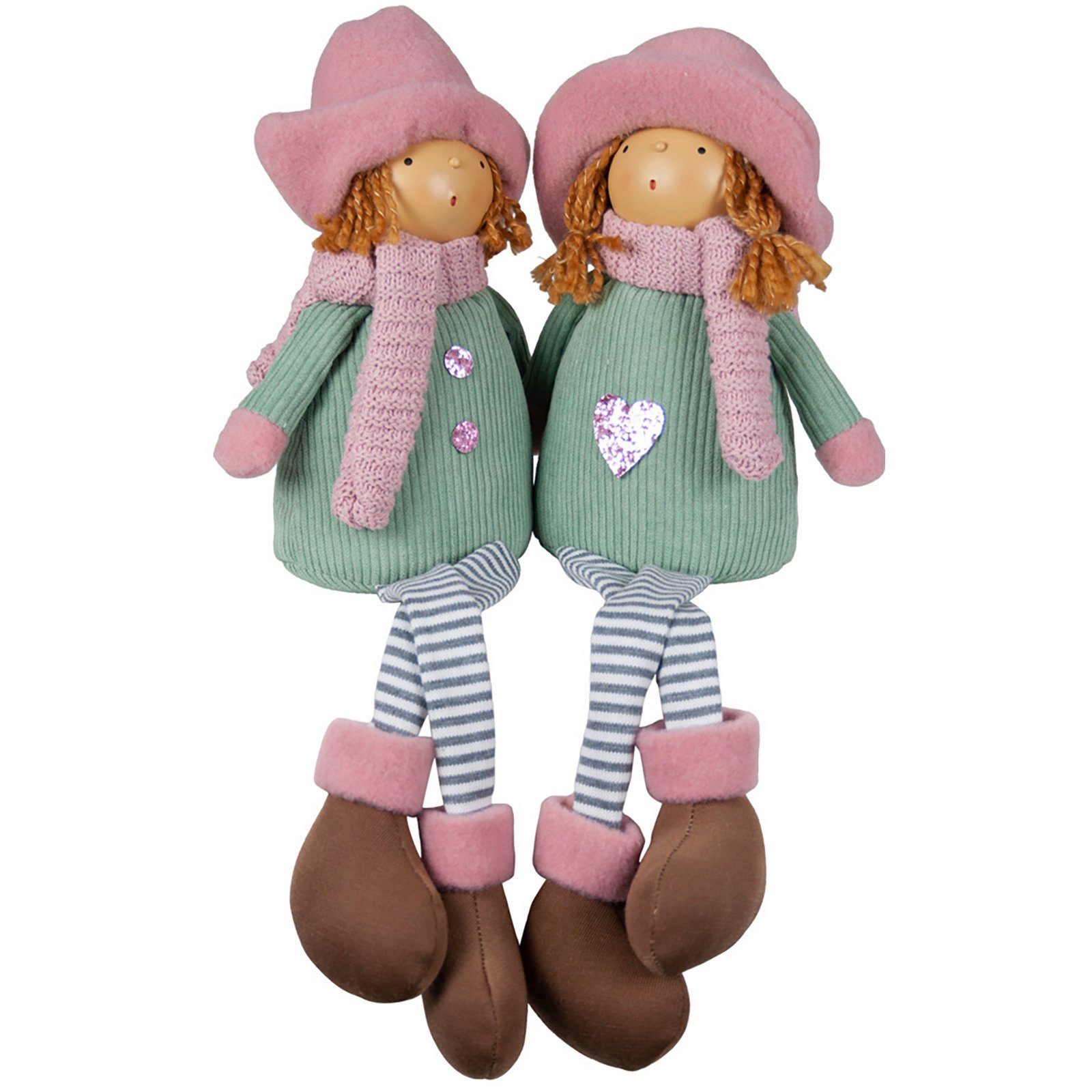 Christmas Paradise Weihnachtsfigur sitzende Wichtel Mädchen 18cm (45cm) (Dekofiguren, 2 St., im Set), Kantenhocker Gnom, 2 Designs, Weihnachtsdeko Rosa-Grün