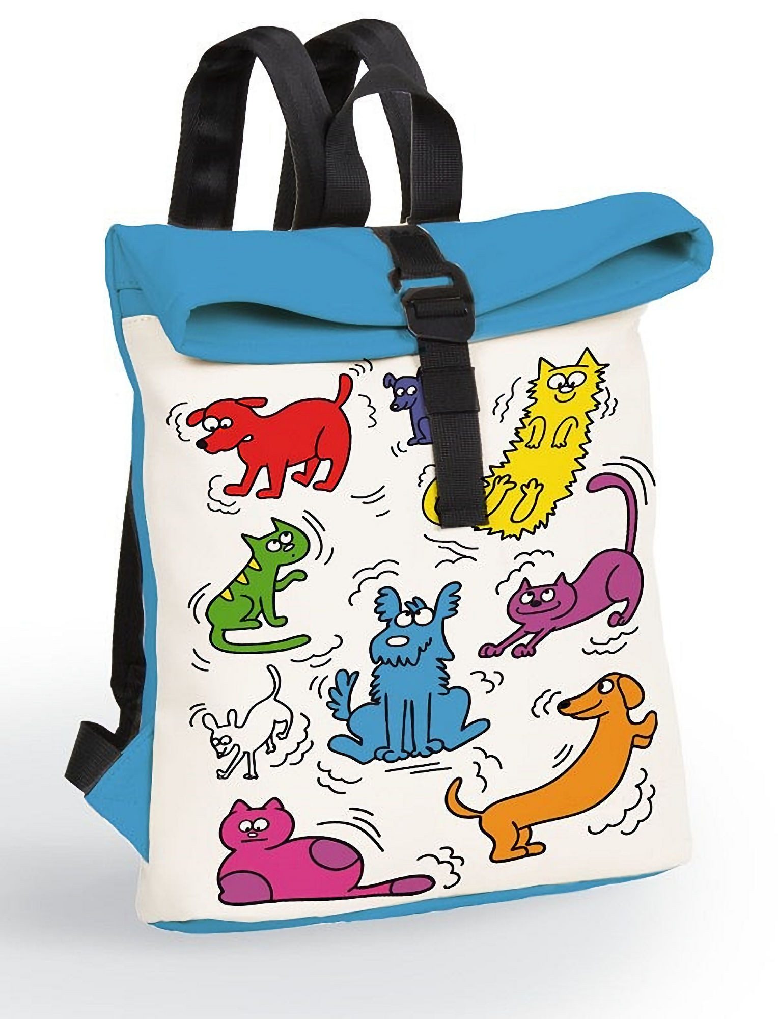 NEW REBELS Cityrucksack kleiner Roll Up RollTop Kurier Rucksack Mart Los Angeles, wasserabweisendes Planenmaterial, Hunde & Katzen