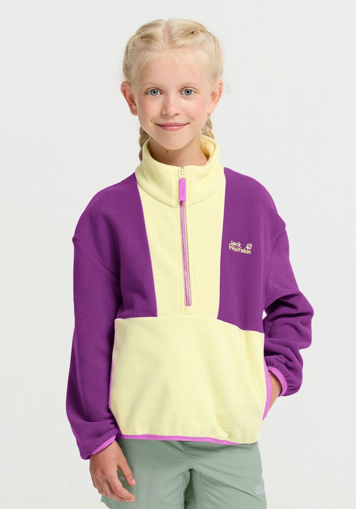 Jack Wolfskin Strickfleece-Pullover COLORBLOCK TAUNUS HZ K mit halbem Frontzipper, wasserabweisend, windabweisend, atmungsaktiv