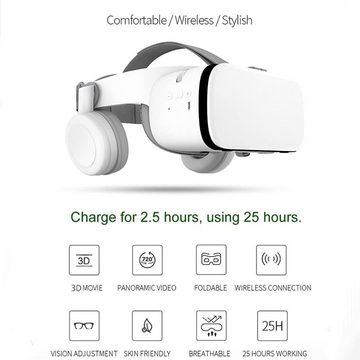 LONGLU VR-Brille für iPhone Android-Handys, 3D-Brille für Virtuelle Realität Virtual-Reality-Brille (mit kabellosen Kopfhörern, für Imax-Filme und Spiele mit Fernbedienung)