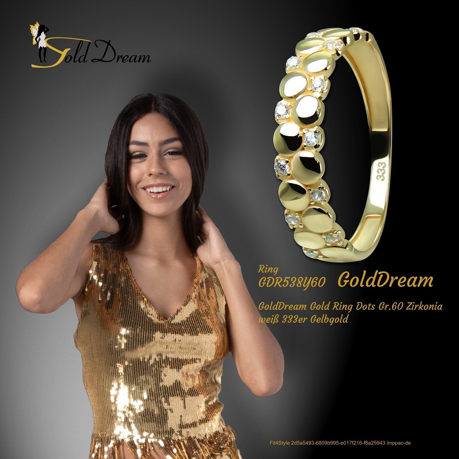(Fingerring), Goldring Gelbgold Gr.60 GoldDream gold, Dots Ring Farbe: - GoldDream Dots Gold 8 Karat, Damen 333 weiß Zirkonia Ring