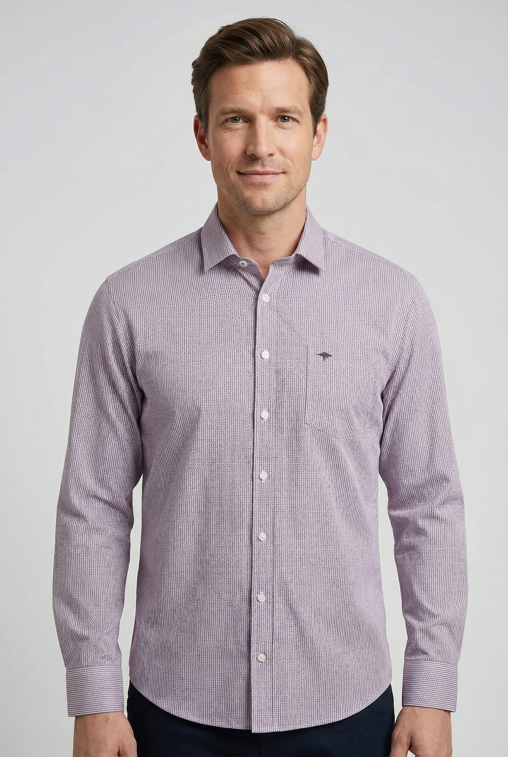 FYNCH-HATTON Langarmhemd normale Passform, Struktur-Print, mit Brusttasche