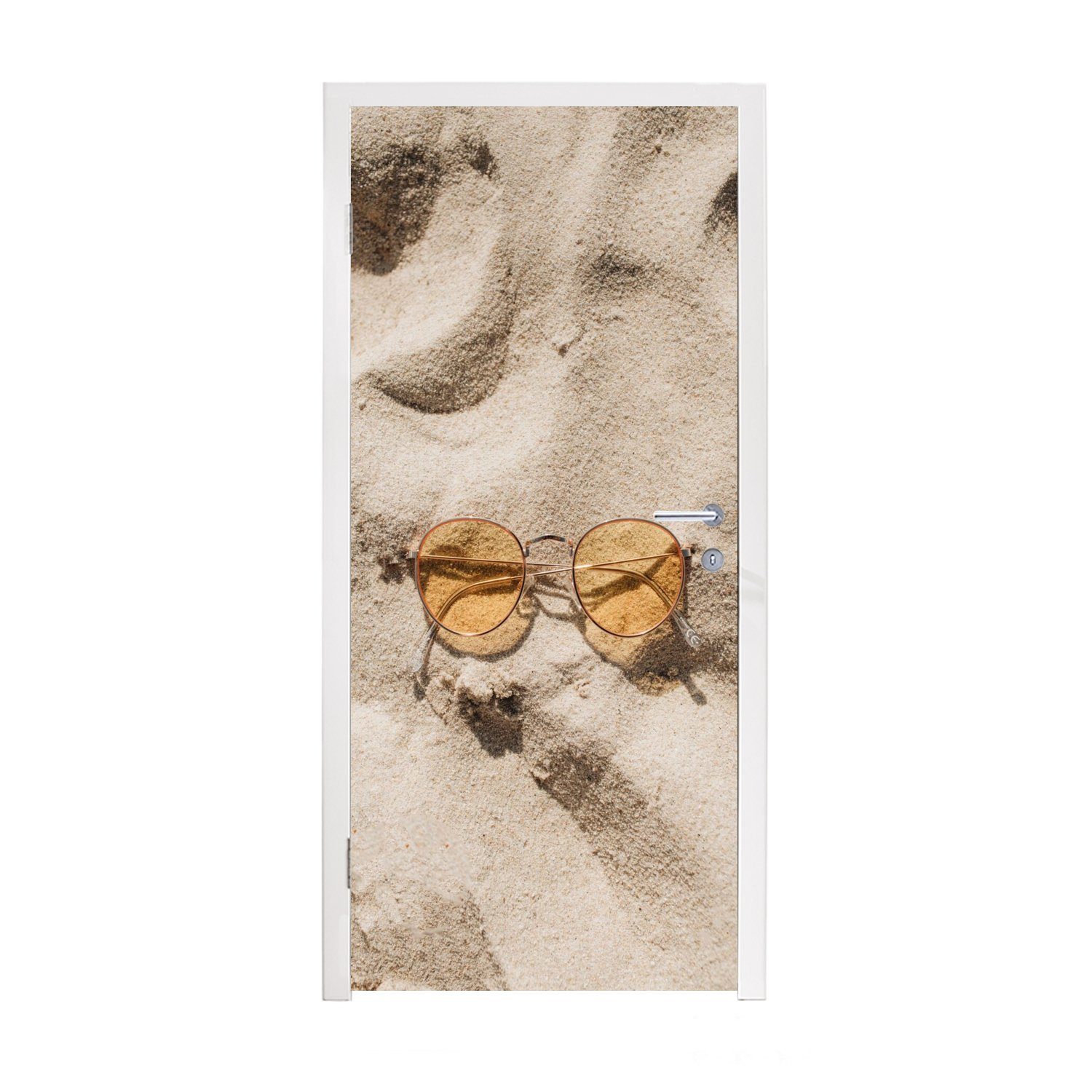 MuchoWow (1 Matt, für Strand Tür, - Türaufkleber, cm Sand, - 75x205 St), Fototapete bedruckt, Sonnenbrille Türtapete