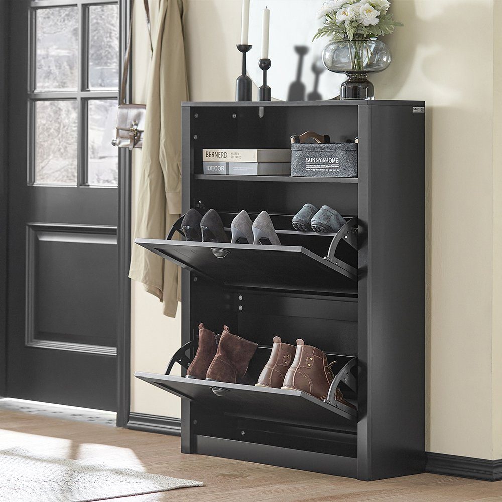 SoBuy Schuhschrank FSR87, Schuhkommode Schuhregal, Schuhschrank schmal Schuhkipper schmal mit 2 Klappen Schuhregal mit 4 Ablageflächen