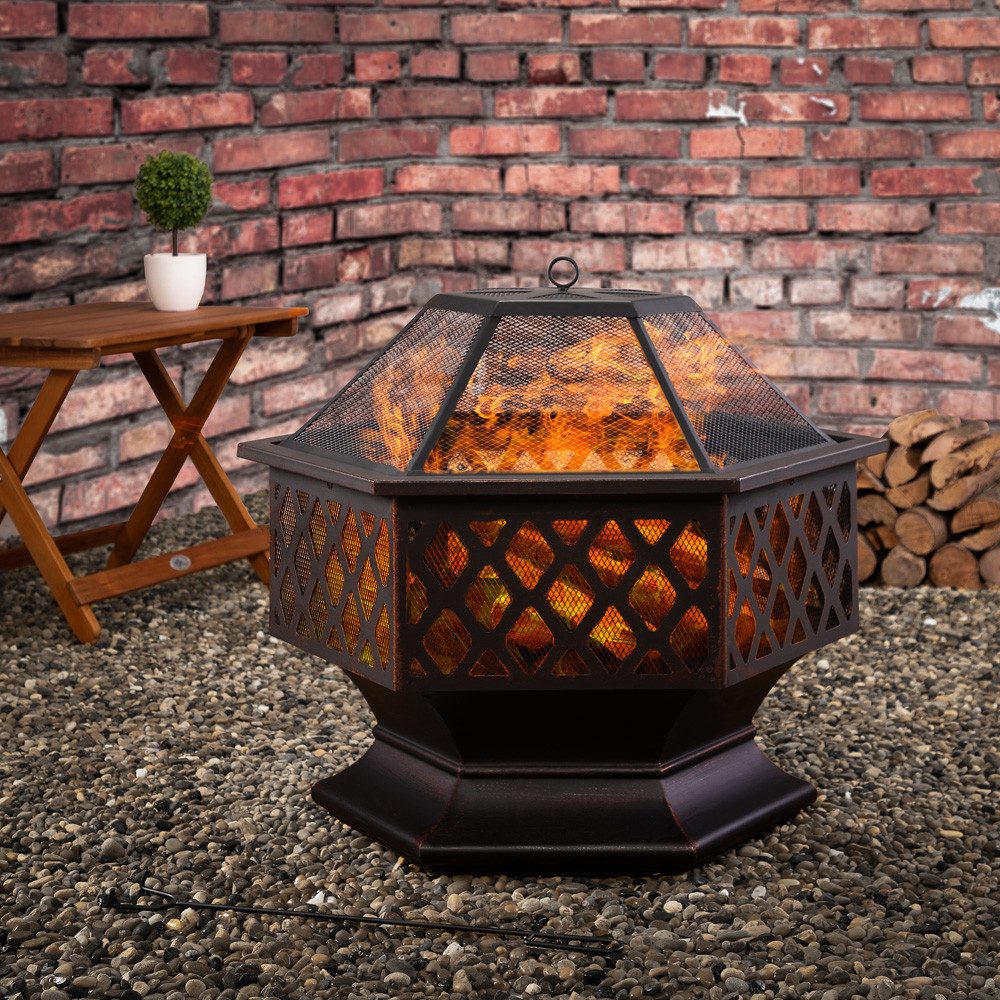 Gardebruk Fire Bowl, Fire Pit for Garden with Spark Screen Cover, Rust Look, Large Grill 70cm