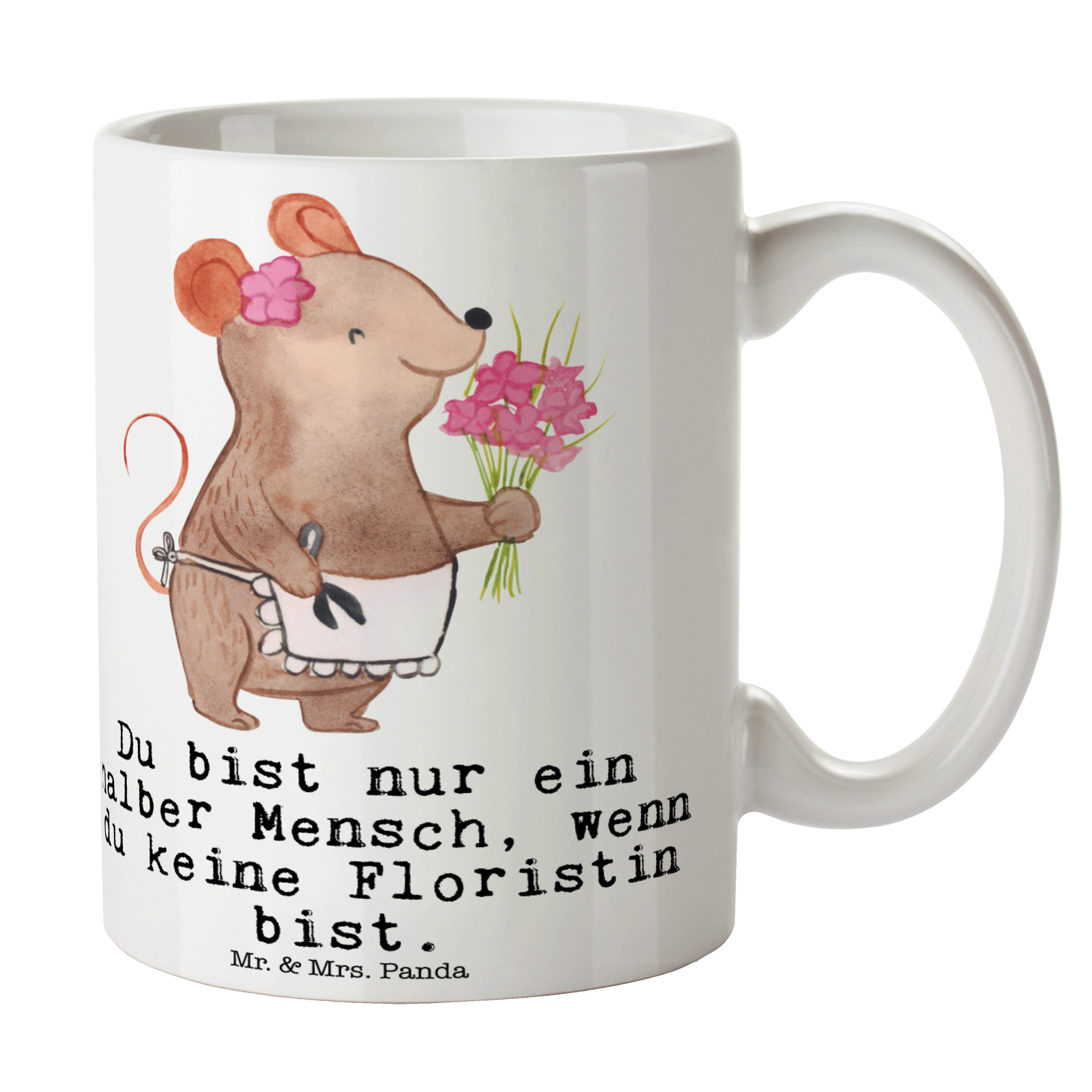 Mr. & Mrs. Panda Tasse Floristin mit Herz - Weiß - Geschenk, Beruf, Tasse Motive, Tasse, Blu, Keramik