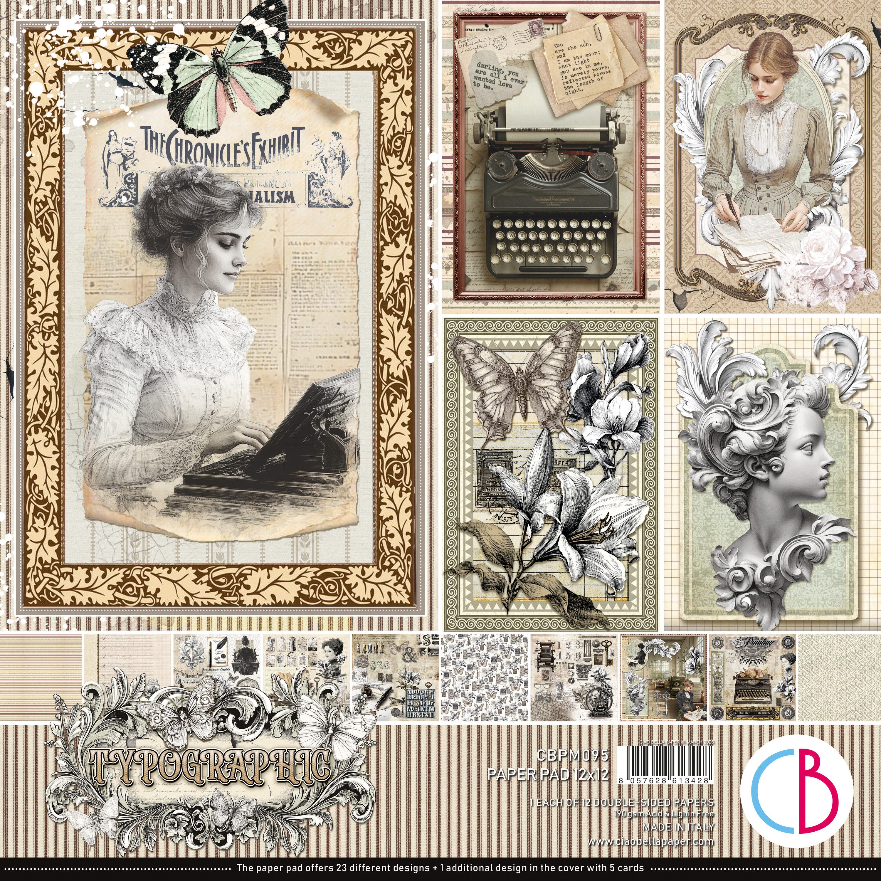 Ciao Bella Motivpapier Scrapbook-Papier Typographic, 12 Blatt, 30,5 x 30,5 cm