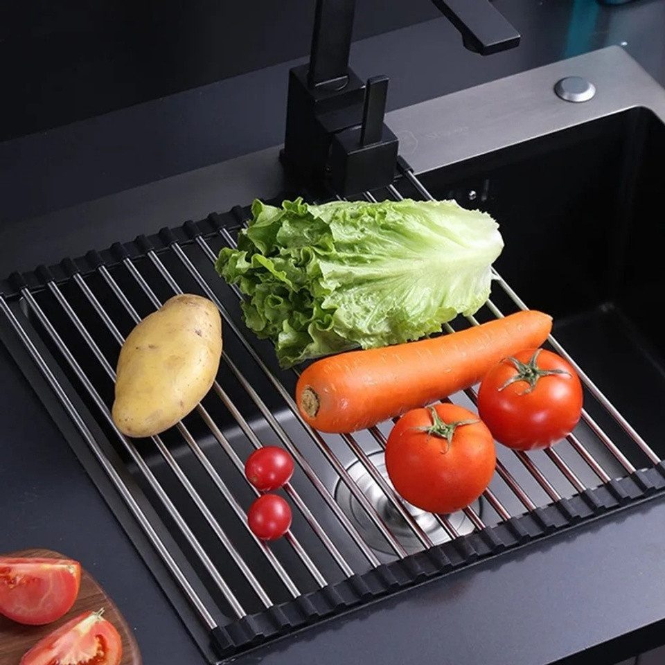 Faizee Home Abtropfmatte Faizze Home Abtropfgitter Spüle rollbar, Edelstahl, 46×33,5 cm