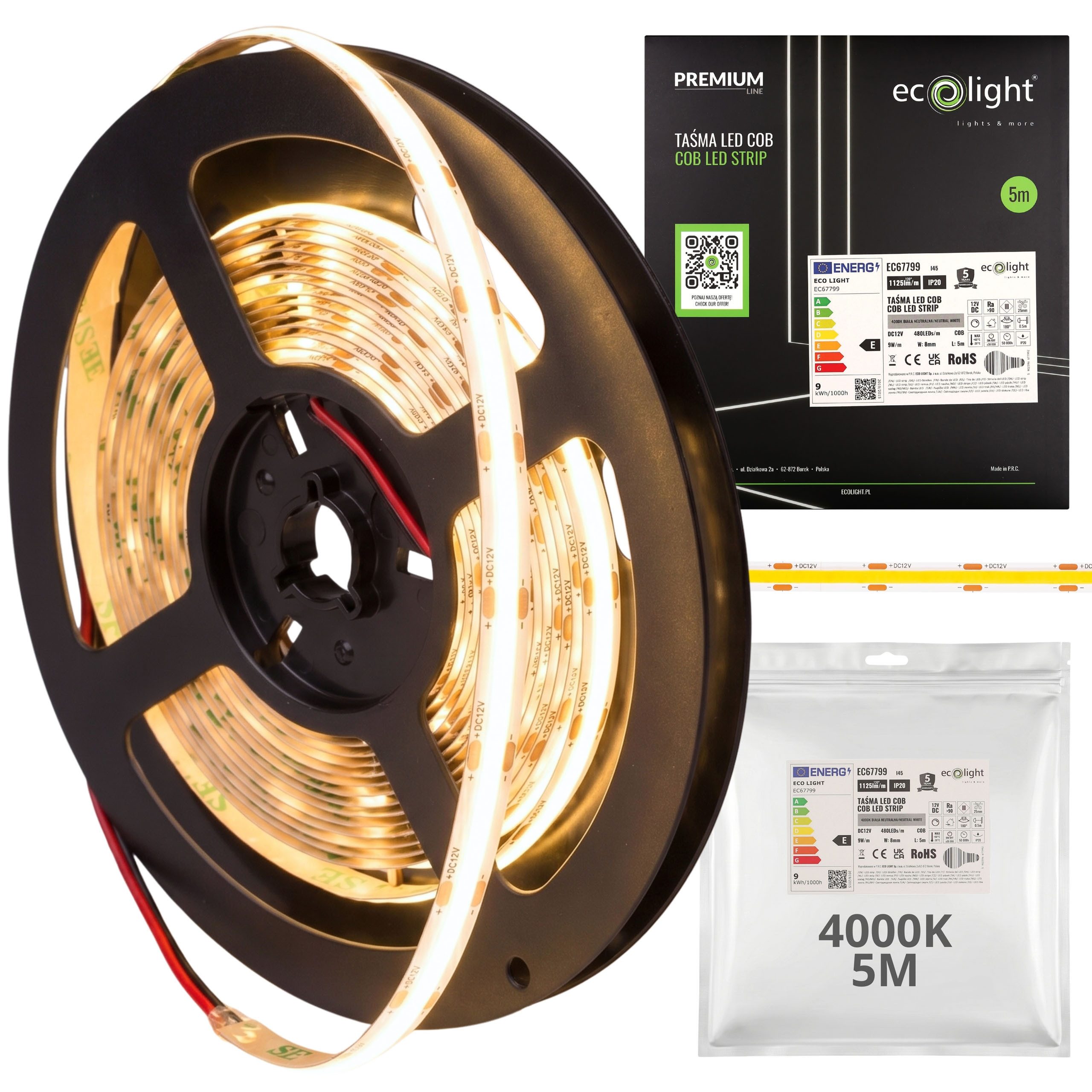 Sarcia.eu LED-Streifen LED-Streifen 9 W/m, 1080 lm/m, neutralweiß, alle 2,5 cm teilbar, 5 m