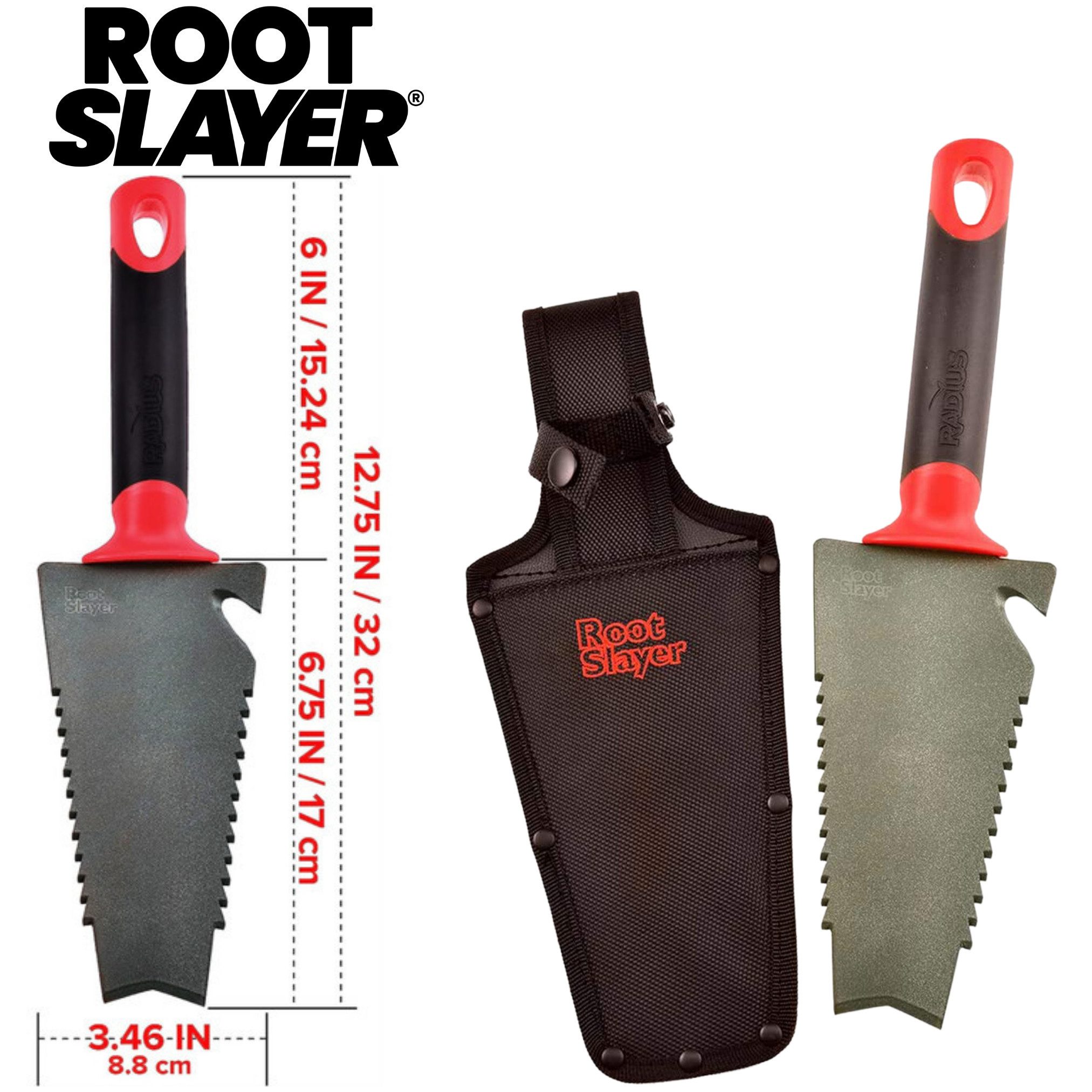 Root Slayer® Blumenkelle Radius Handschaufel, (Spar Set, 2 St., Blumenkelle + Unkrautjäter), Pflanzkelle, Gartenschaufel multifunktional aus Kohlenstoffstahl