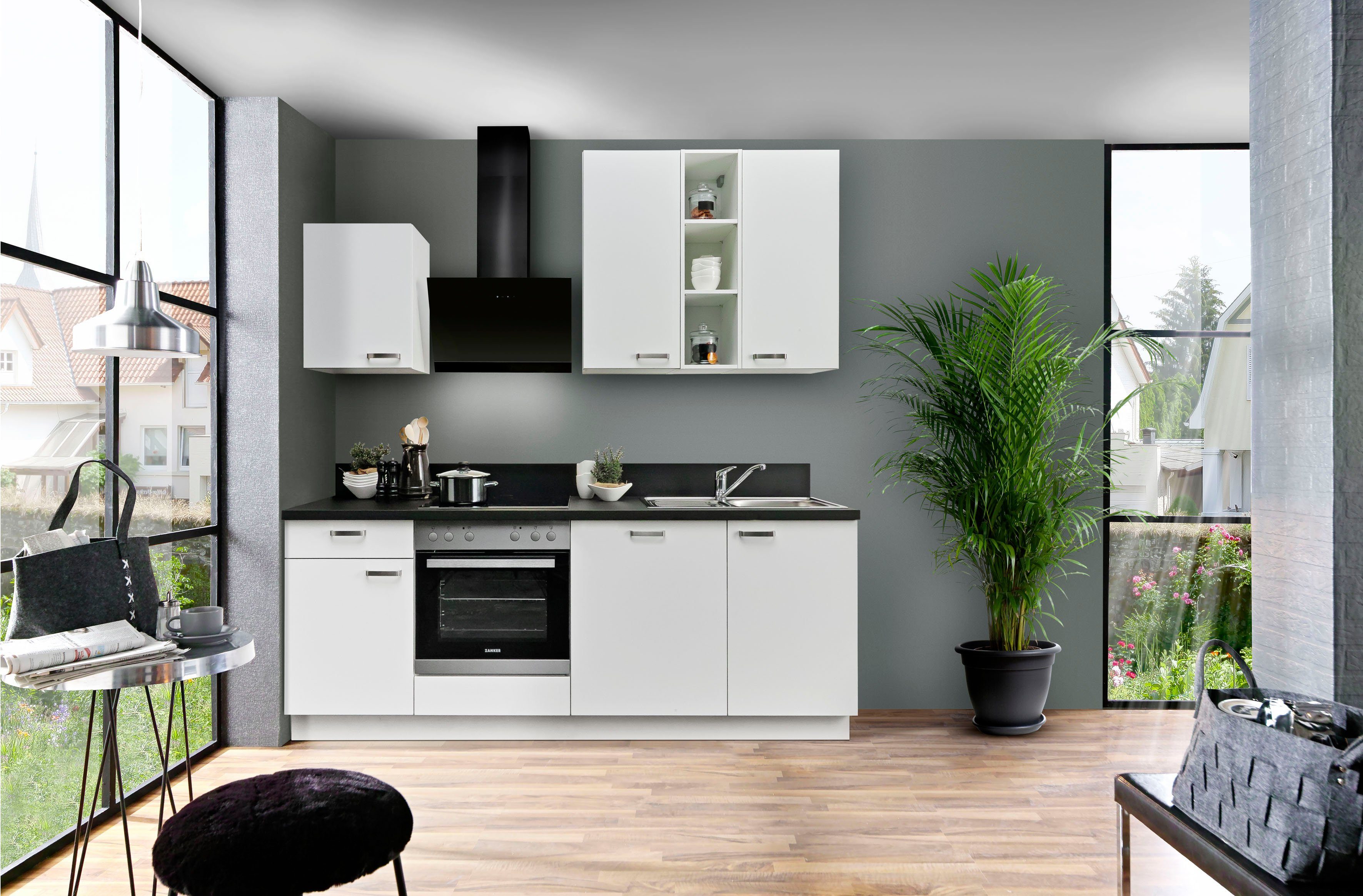 KOCHSTATION Küchenzeile "KS-Bari", wahlw. mit E-Geräten & Geschirrspüler, Soft-Close-Funktion und Vollauszug, vormontiert, Breite 220 cm