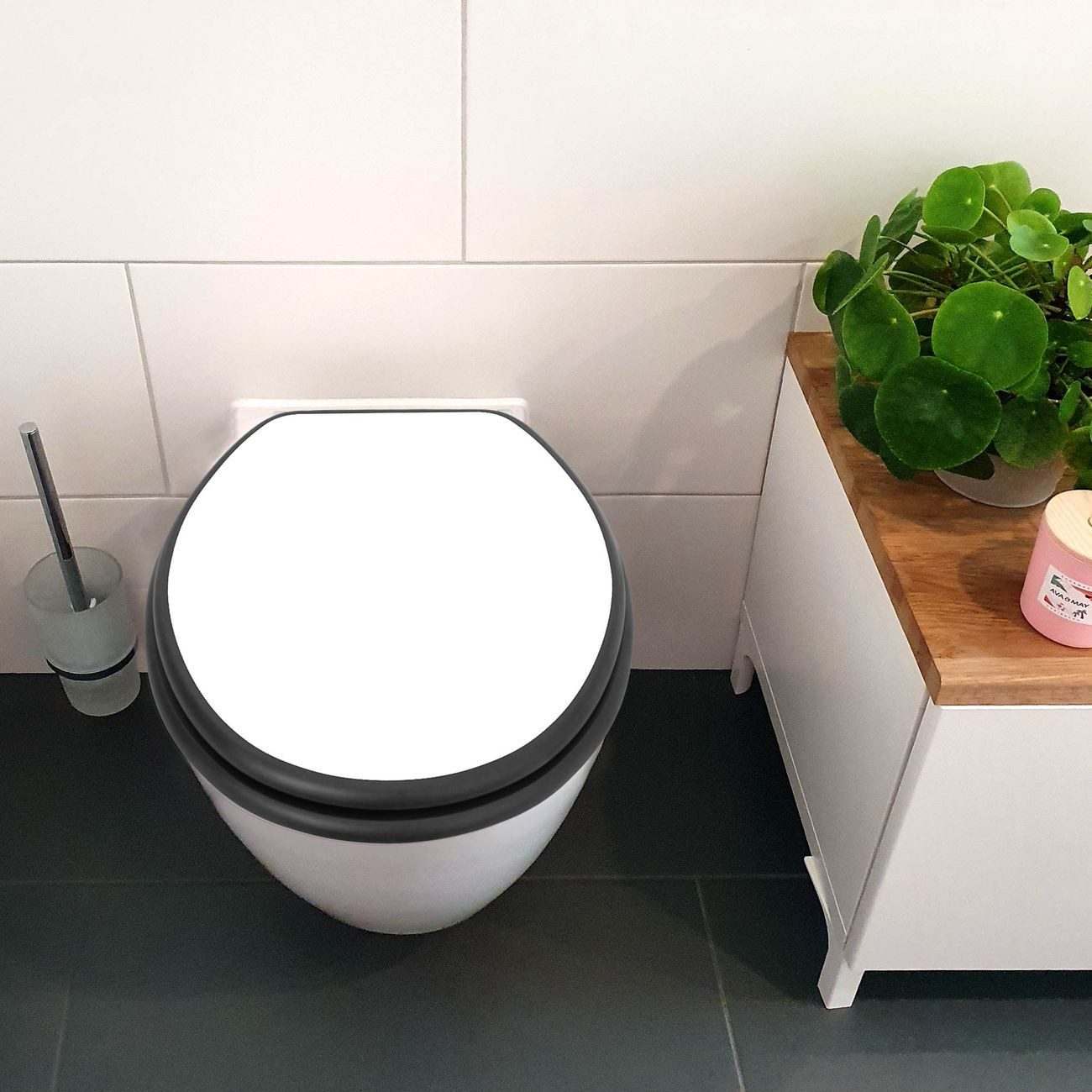 banjado WC-Sitz Anthrazit mit Absenkautomatik Motiv weiß (umweltfreundliches Material, integrierte Absenkautomatik), 46,5 x 38 x 5 cm