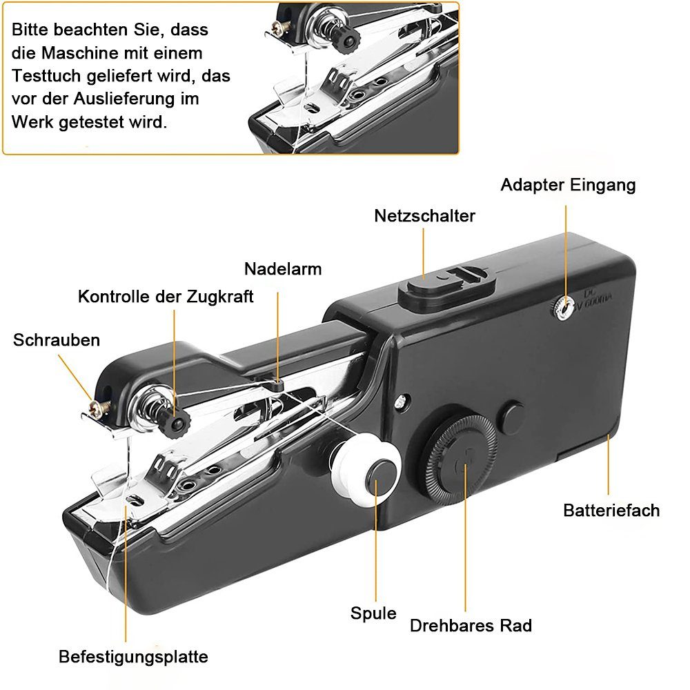 Mini Nähmaschine, mit Tragbare Nähmaschine Nähmaschine Nähzubehör Schwarz zggzerg Elektrische