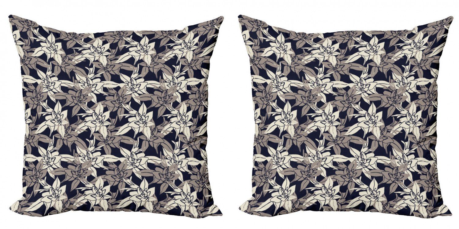 Kissenbezüge Modern Accent Doppelseitiger Digitaldruck, Abakuhaus (2 Stück), Floral Retro Blumen auf Dunklem Rücken