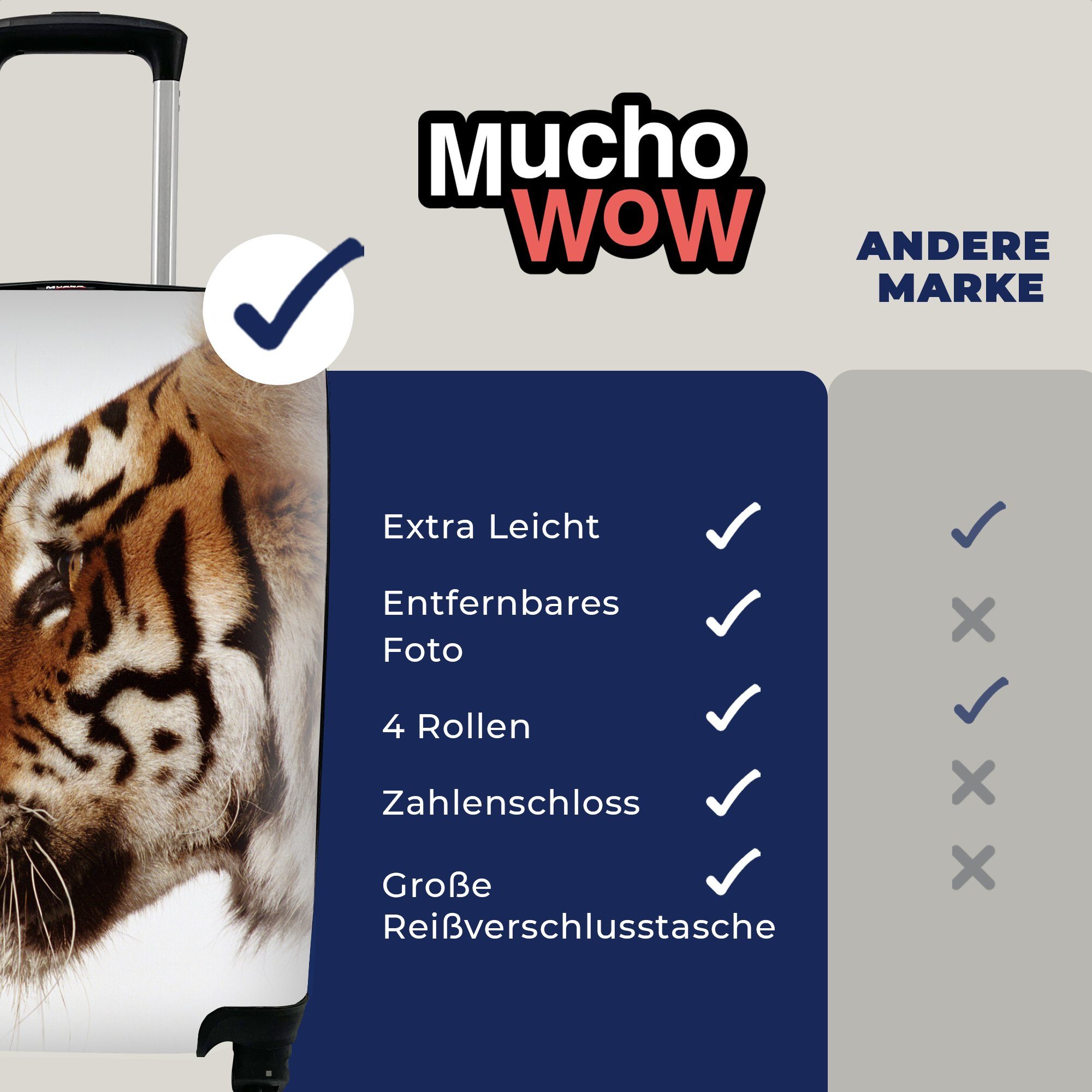 Tiger Ferien, mit Schnurrhaare, Trolley, Reisetasche MuchoWow - Wilde für Handgepäckkoffer - Reisekoffer 4 Handgepäck Tiere rollen, Rollen,