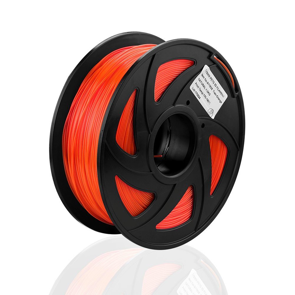 euroharry Filament 3D Filament PETG 1,75mm 1KG verschiedene Farben Orange-Transparent