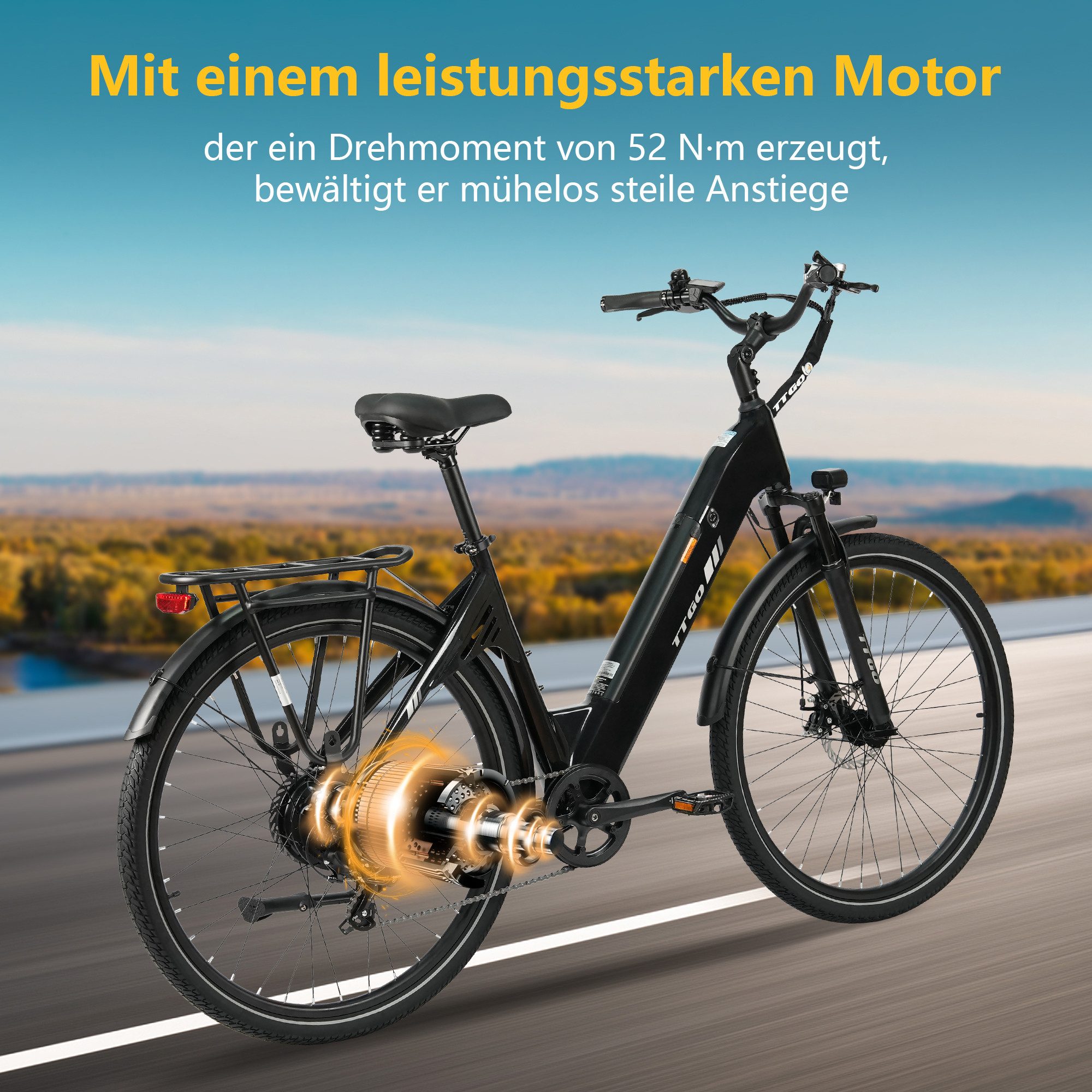 TTGO E-Bike Cityrad 28 Zoll, 55Nm, 650Wh, 150km, Elektrofahrrad für Damen und Herren, 7 Gang Shimano, Kettenschaltung, Heckmotor, 650 Wh, (Alu-Pedale, max. Bela – Bild 4 von 5