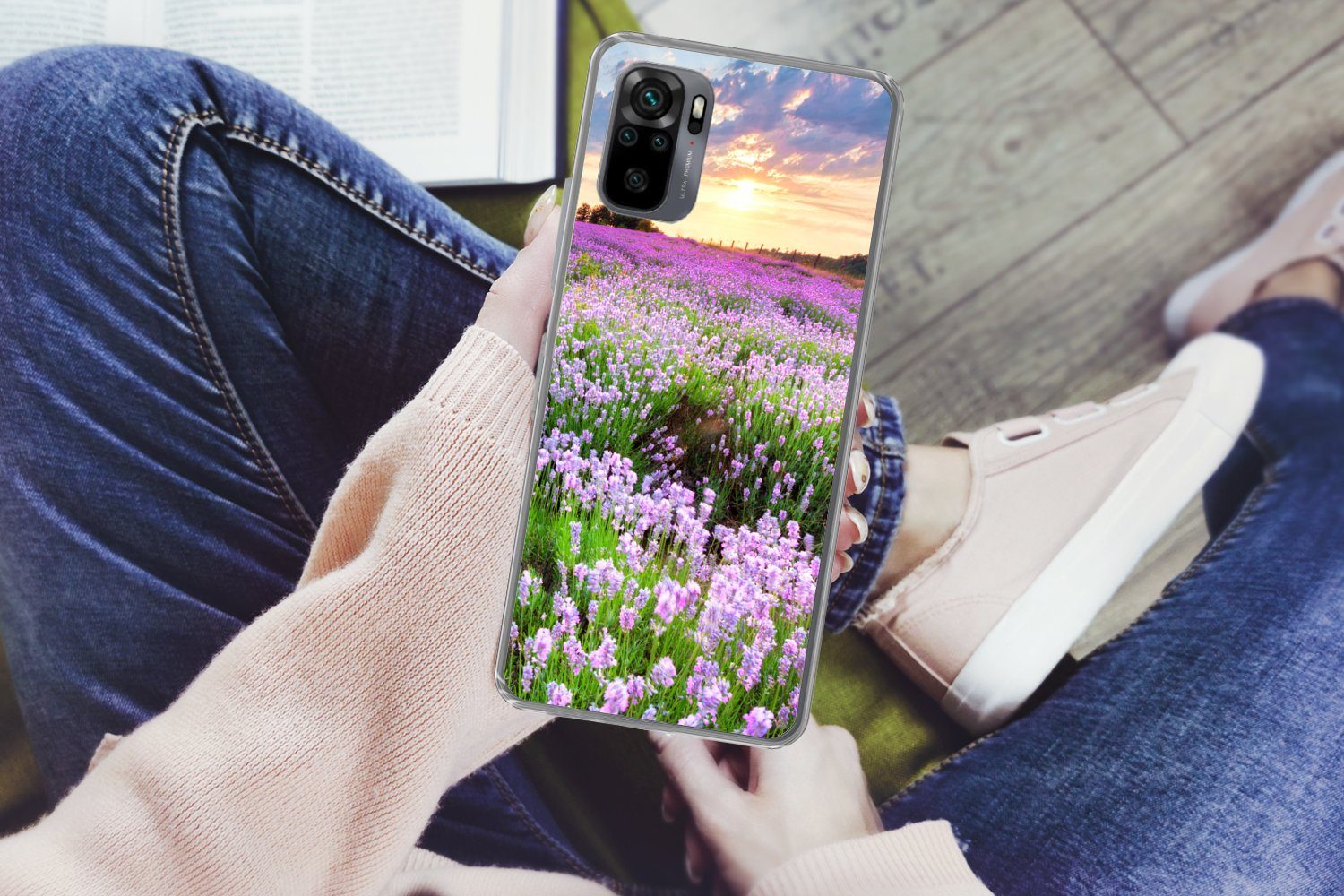 MuchoWow Handyhülle für Xiaomi Redmi Note 10S Blumen - Lavendel - Lila - Himmel - Sonnenun, Phone Case, Silikon, Schutzhülle Dünn