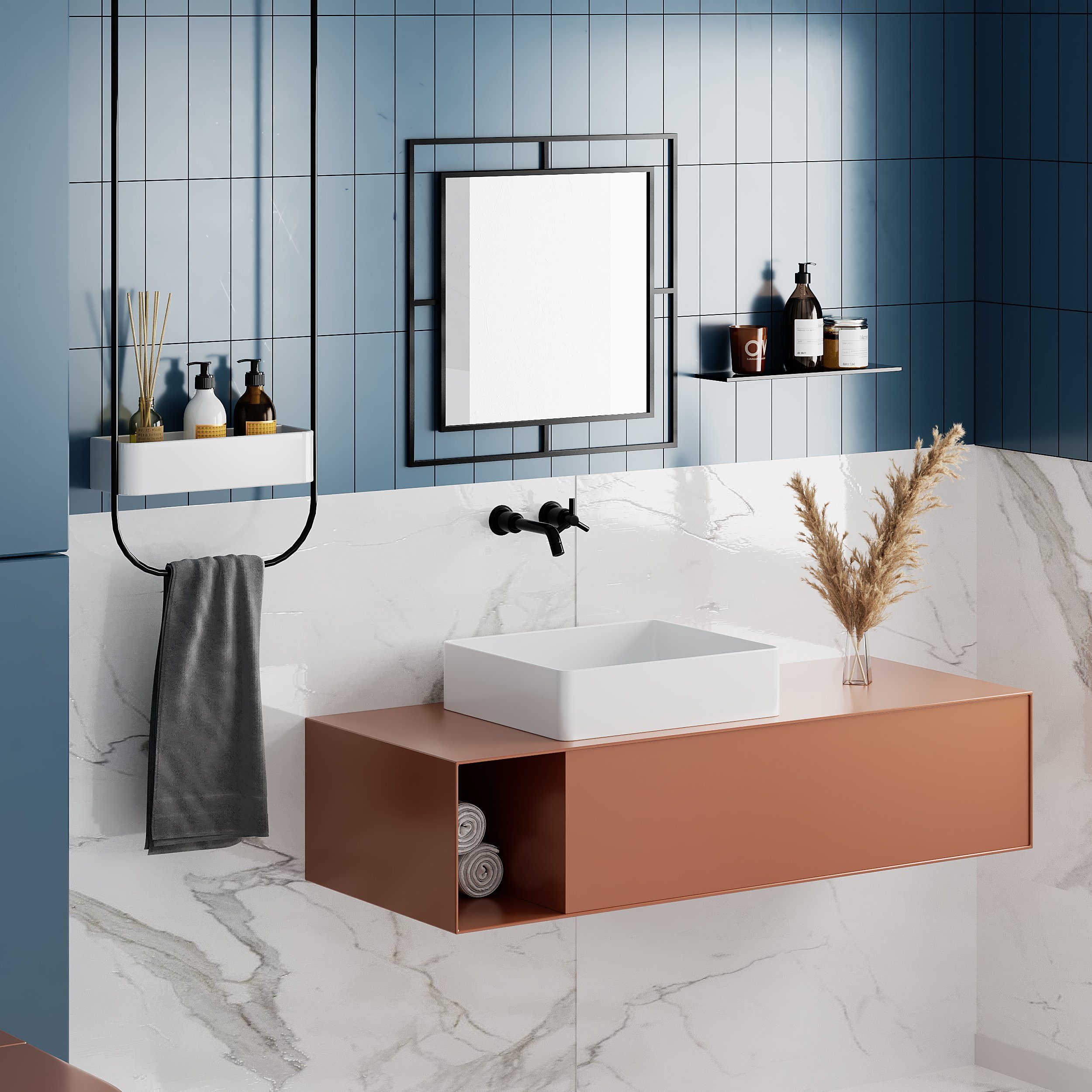 Decortie Badspiegel Corner Дзеркало, Дзеркало gerahmt zum Aufhängen, Flurspiegel, 58,6 x 2 x 58,6 cm