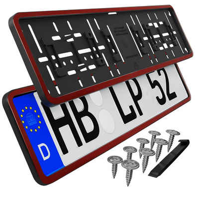 L & P Car Design Kennzeichenhalter für Auto mit umlaufendem Rahmen in Rot glanz, (2 Stück)