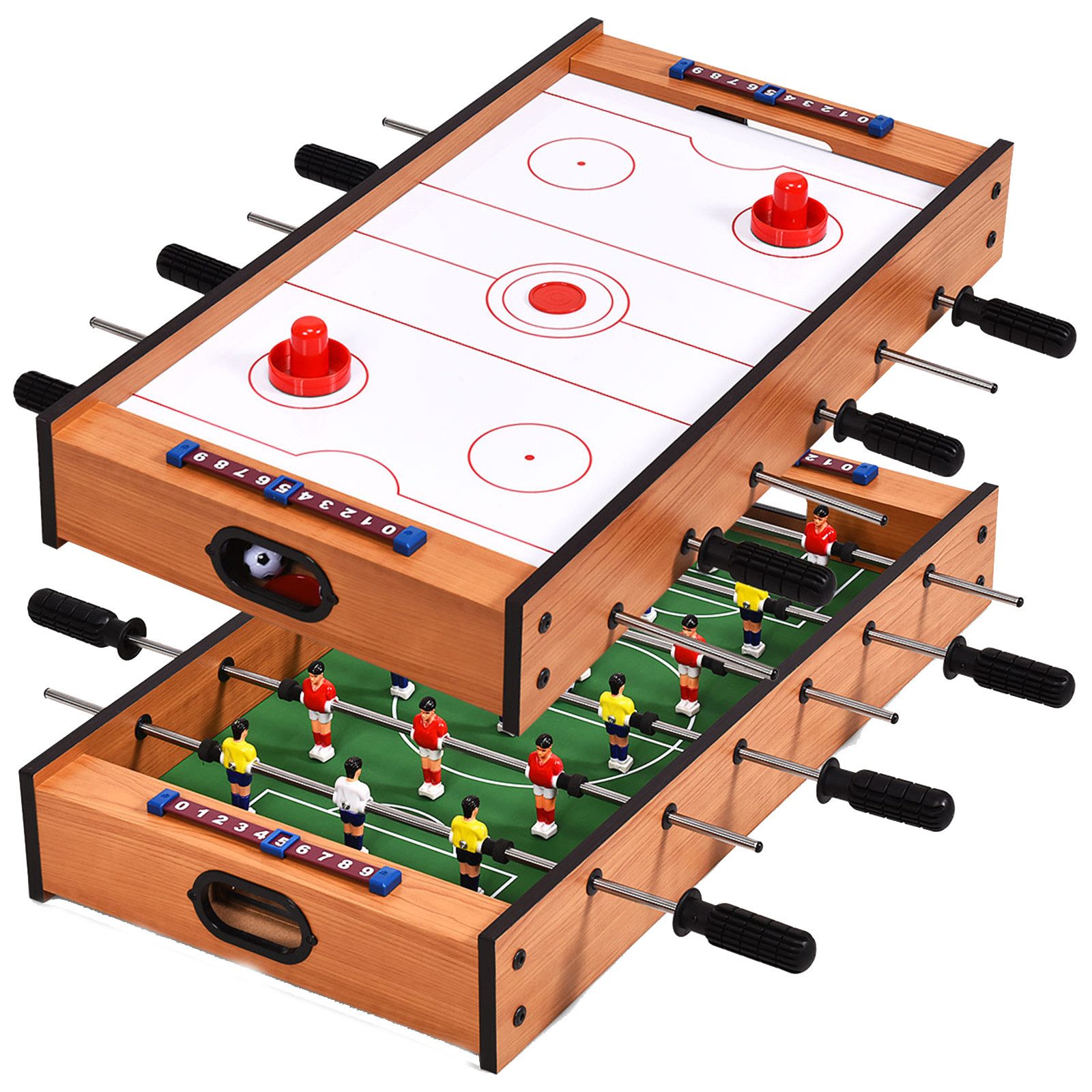COSTWAY Mini-Tischkicker Spieltisch, 2 in 1, aus Holz, inkl Bälle