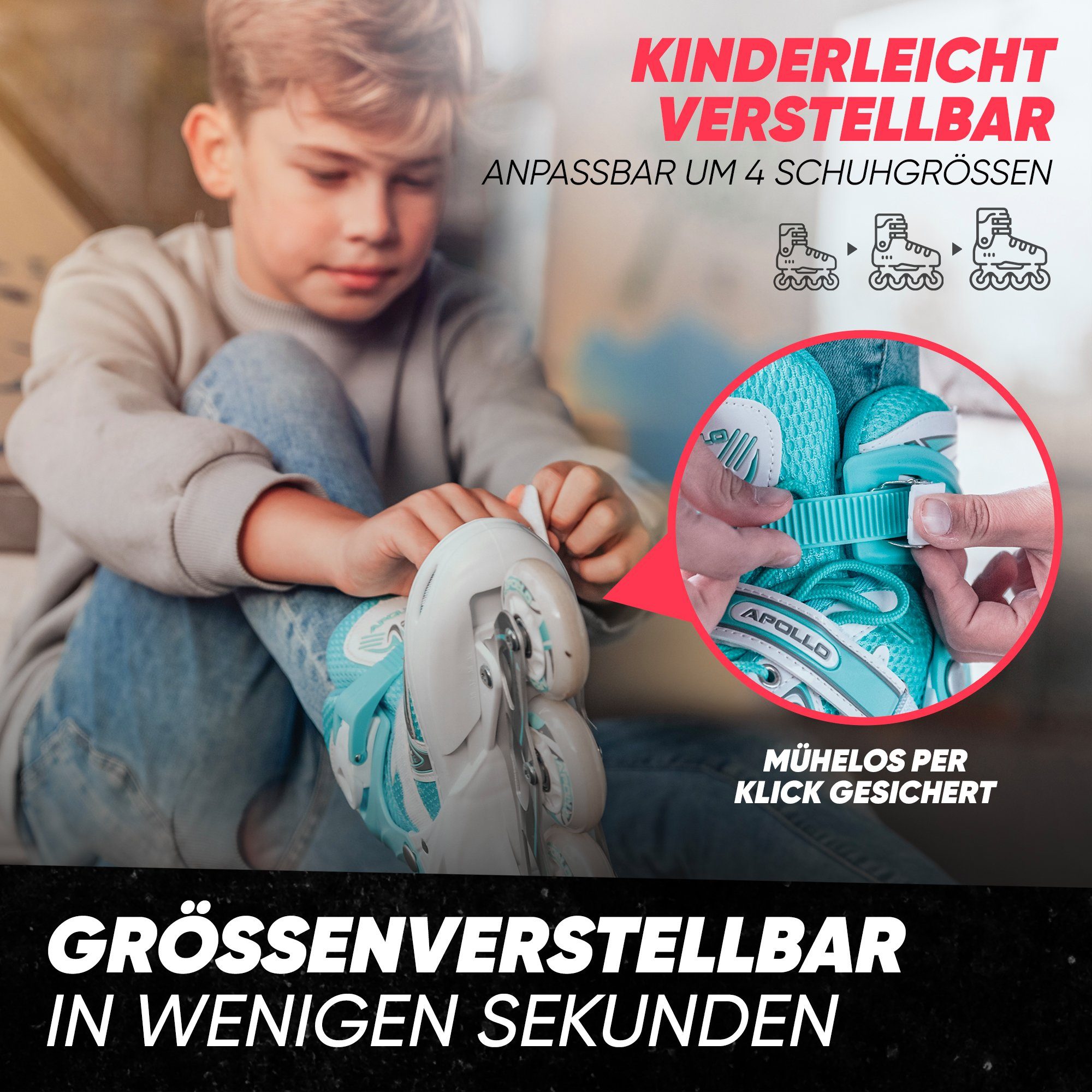 Apollo Inlineskates Größenverstellbare Inliner für Kinder Super Blades LED, Inliner verstellbare Größe, mit leuchtenden LED Wheels