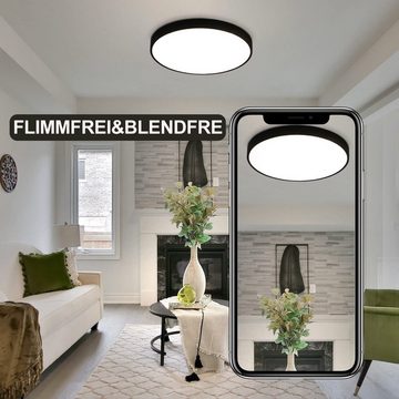 ZMH LED Deckenleuchte IP44 Wasserdicht Rund Schlafzimmerlampe (nicht dimmbar) 30W, LED fest integriert, 4000K, Wasserdicht, IP44, schwarz