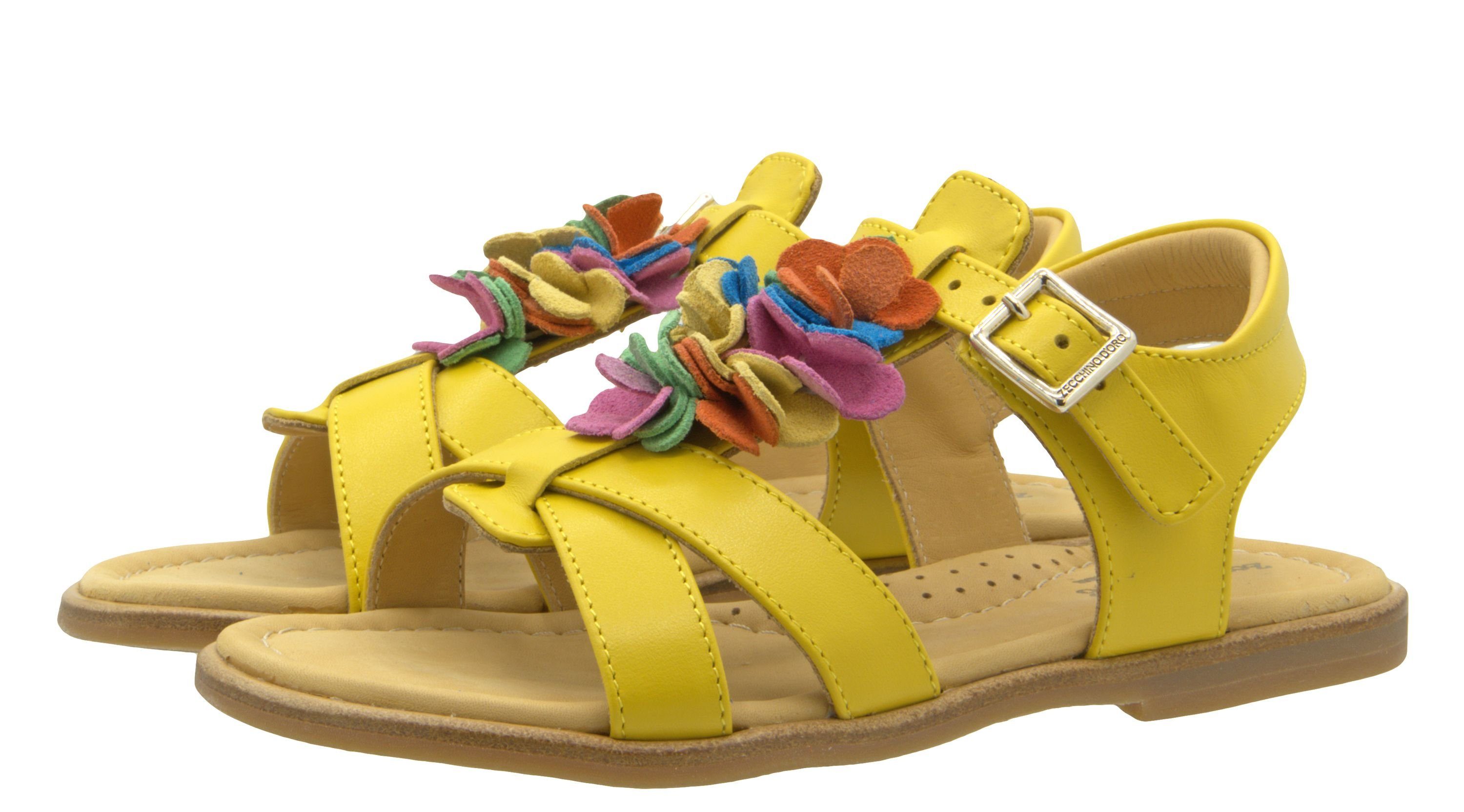 Zecchino d'Oro Zecchino d'Oro Sandalen Mädchen F21 5051 Leder mit 3D Bkumen Gelb Sandalette