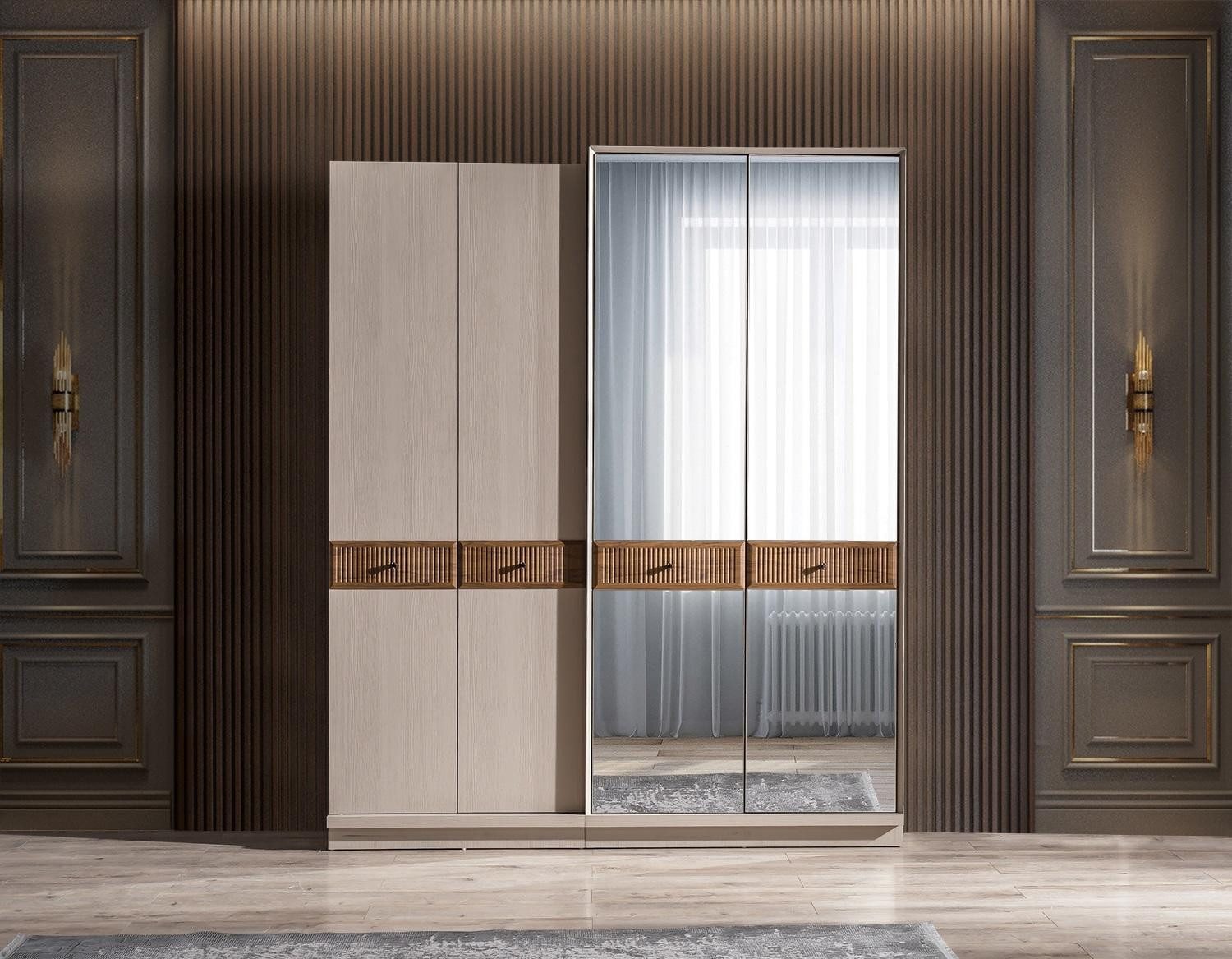 Kleiderschrank Eleganter Schrank Modern Beige Möbel für Schlafzimmer Luxus