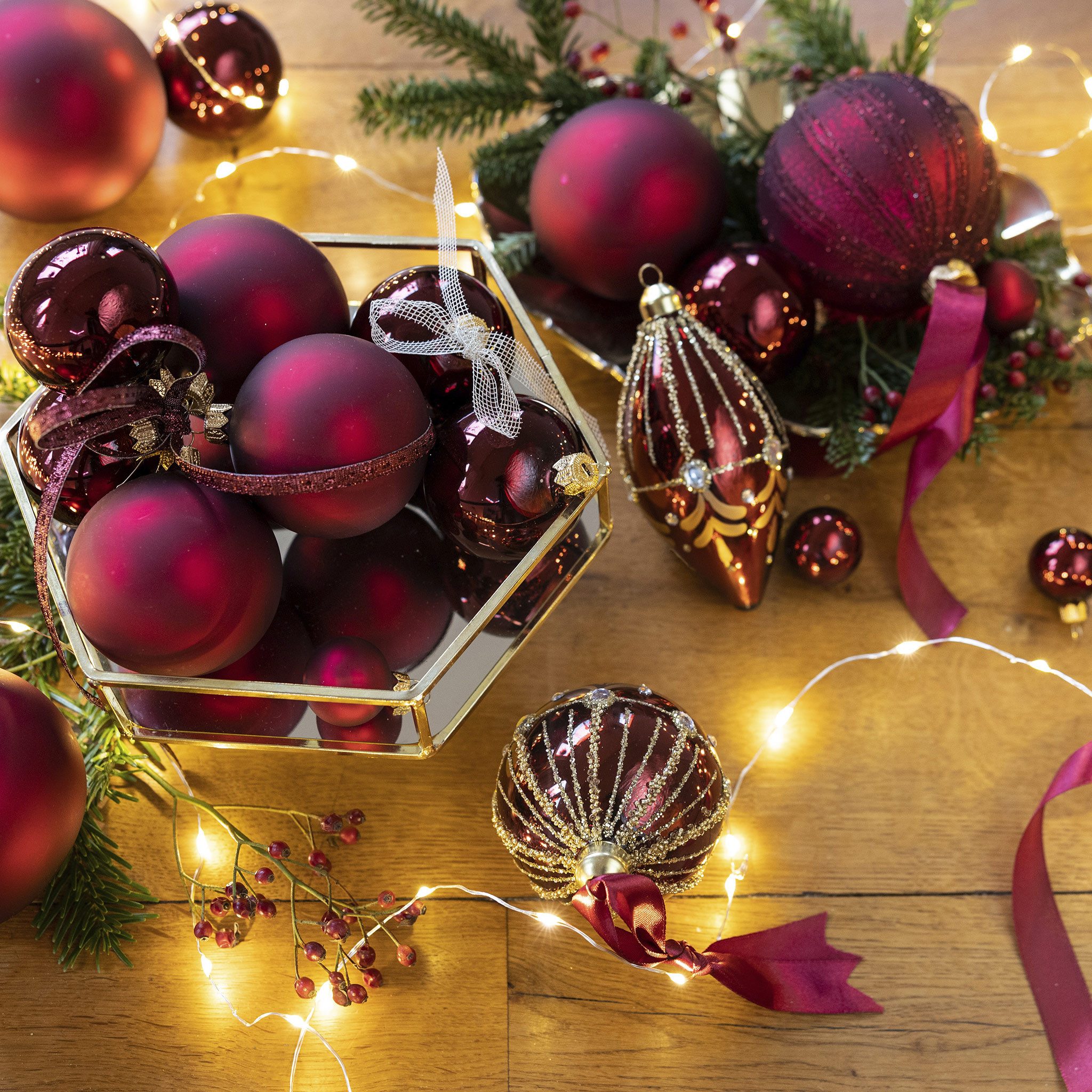 Kaemingk Weihnachtsbaumkugel, Weihnachtskugeln Glas 8cm 16 Stück - Ochsenblut